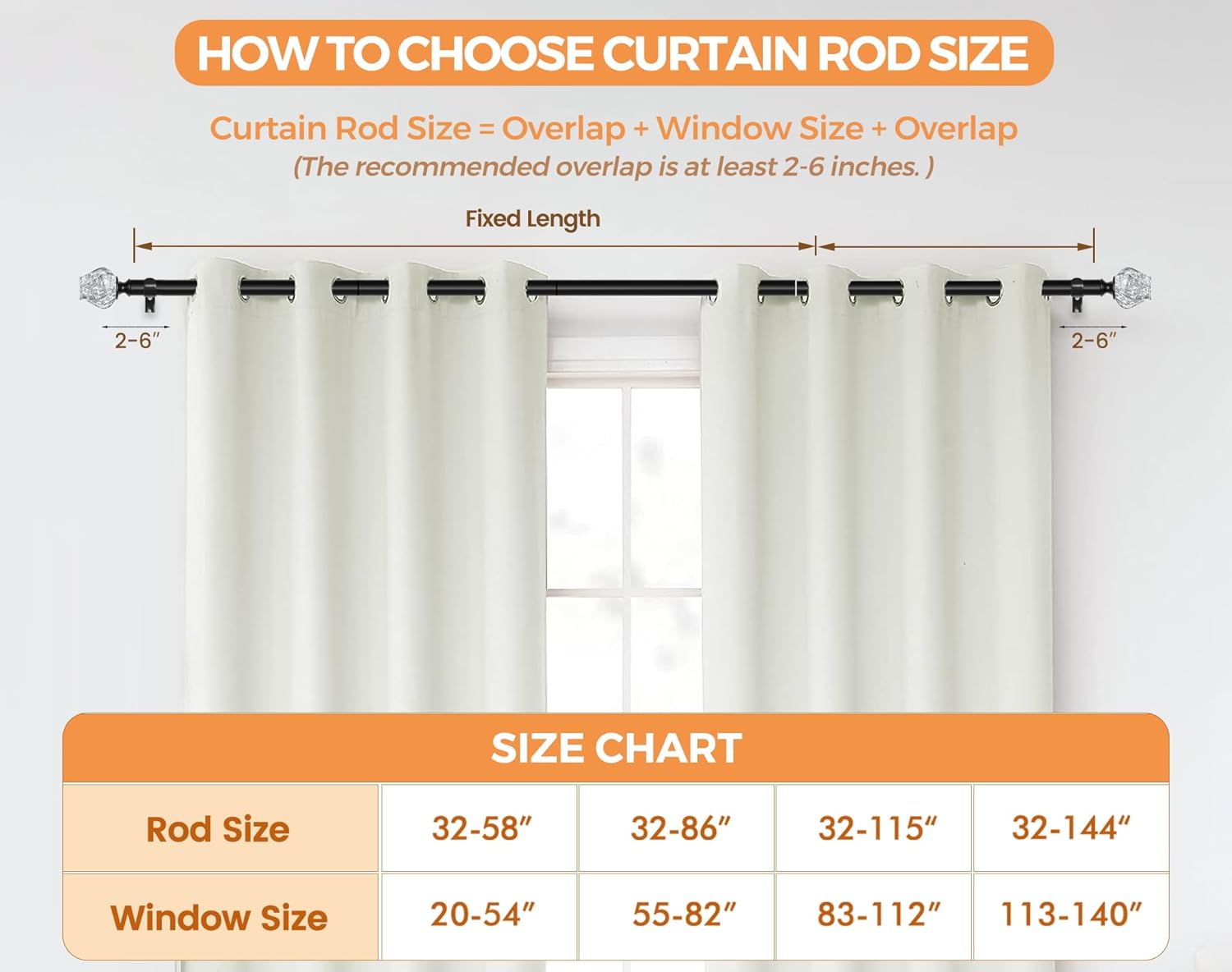HOTOZON Black Curtain Rod 72-144 Inches Single Rod
