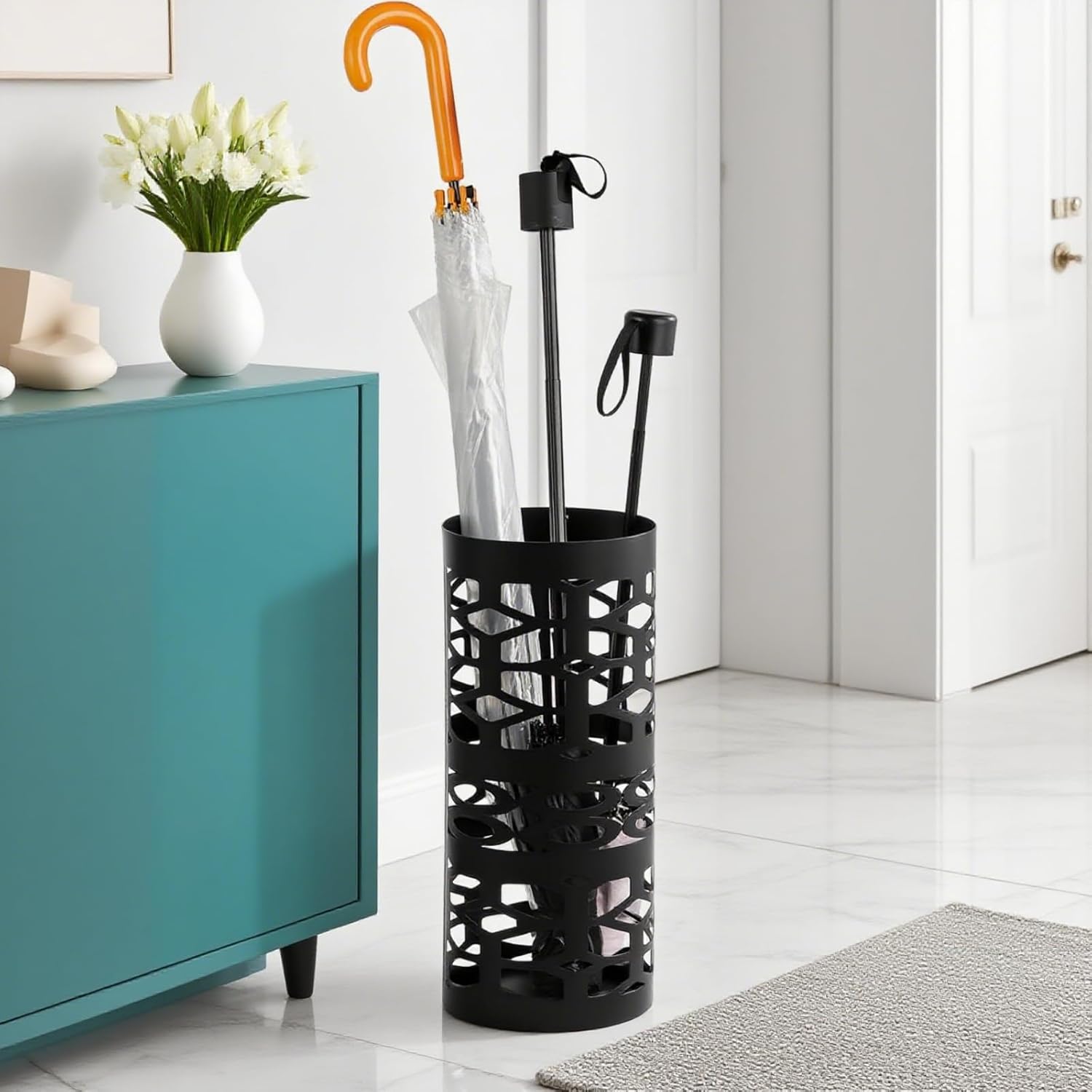 ZENFUN Black Metal Umbrella Stand for Entryway