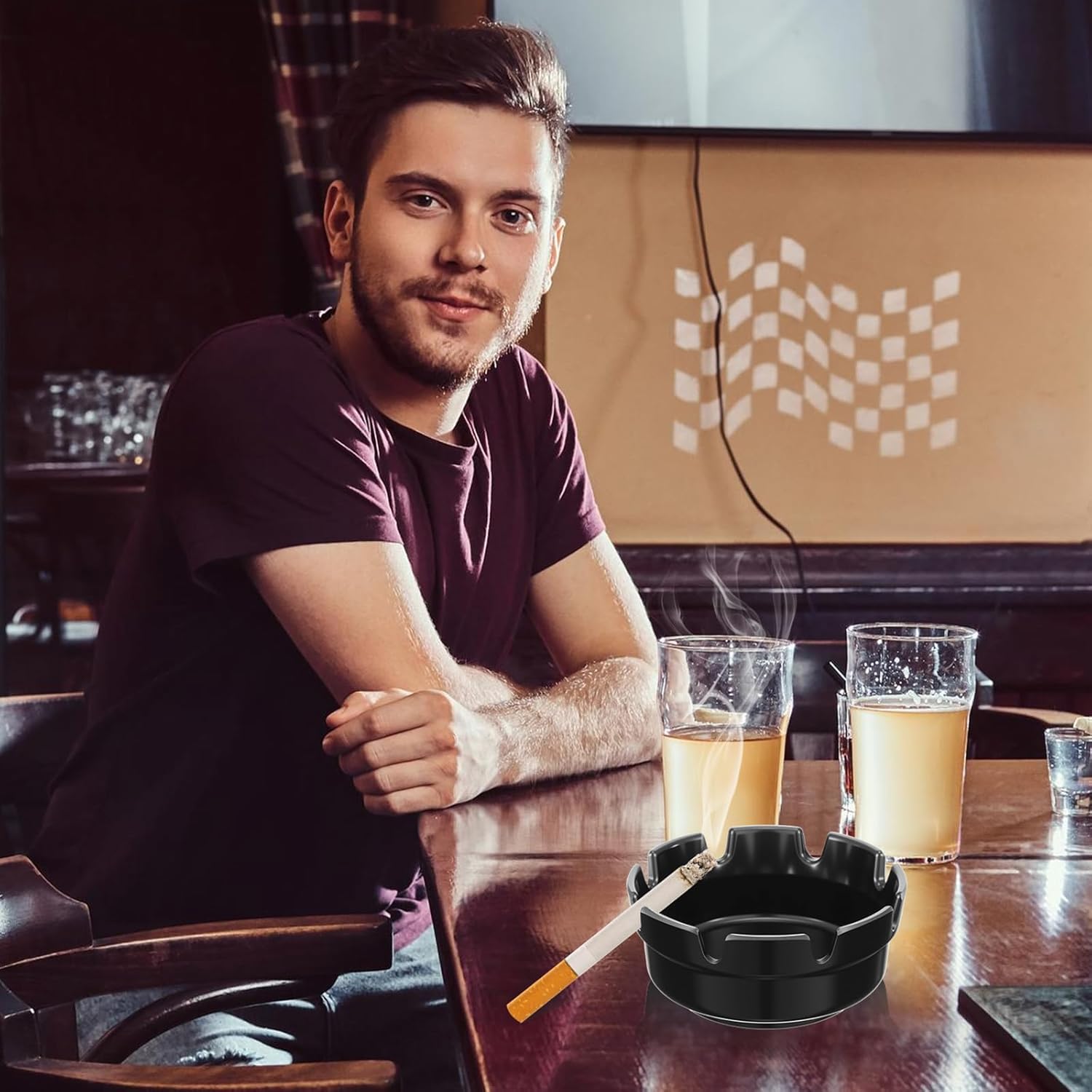 24 Pcs Stackable Black Ashtray Set for Home Office Use