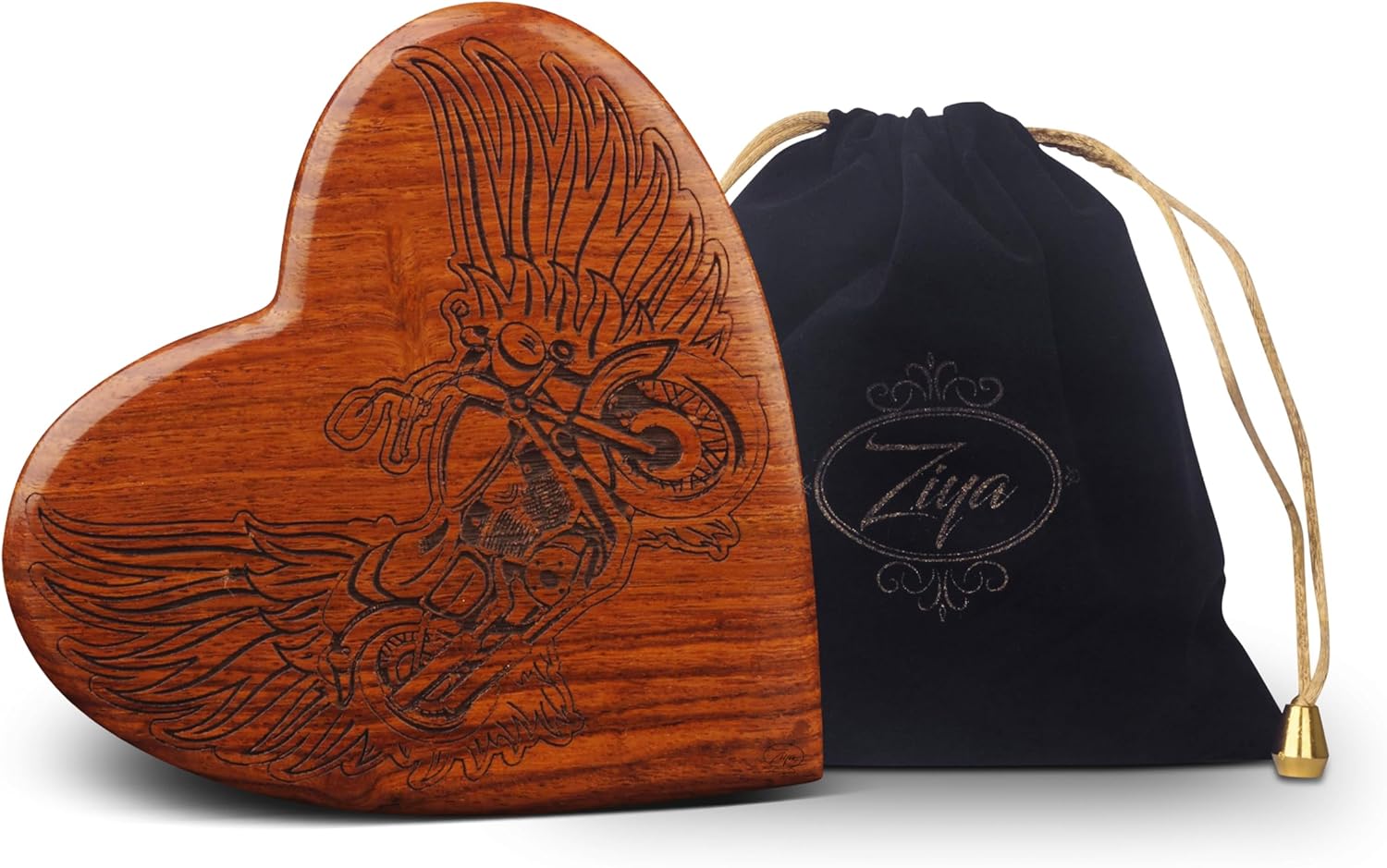 Ziya Wooden Heart Motorcycle Cremation Urn for Men