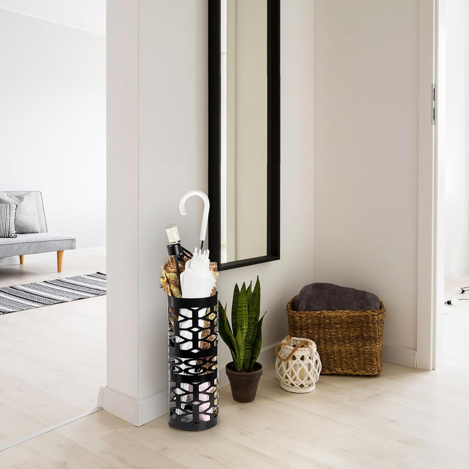 ZENFUN Black Metal Umbrella Stand for Entryway