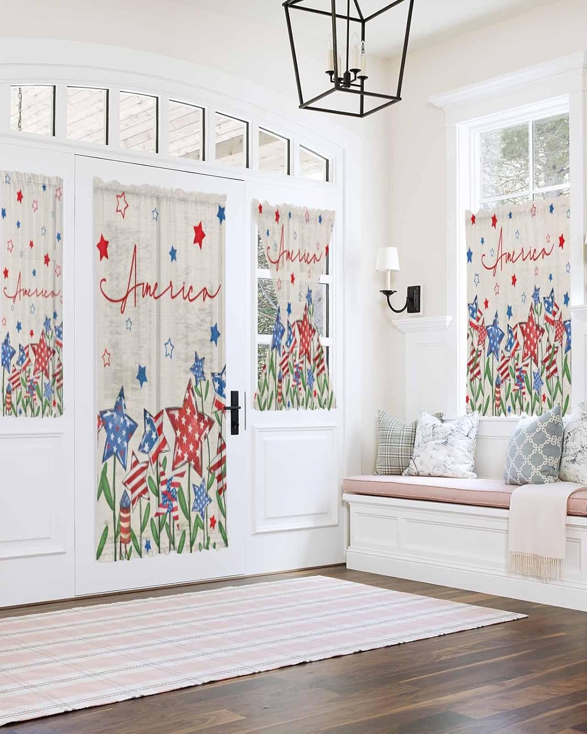 Independence Day Front Door Curtain with Tiebacks
