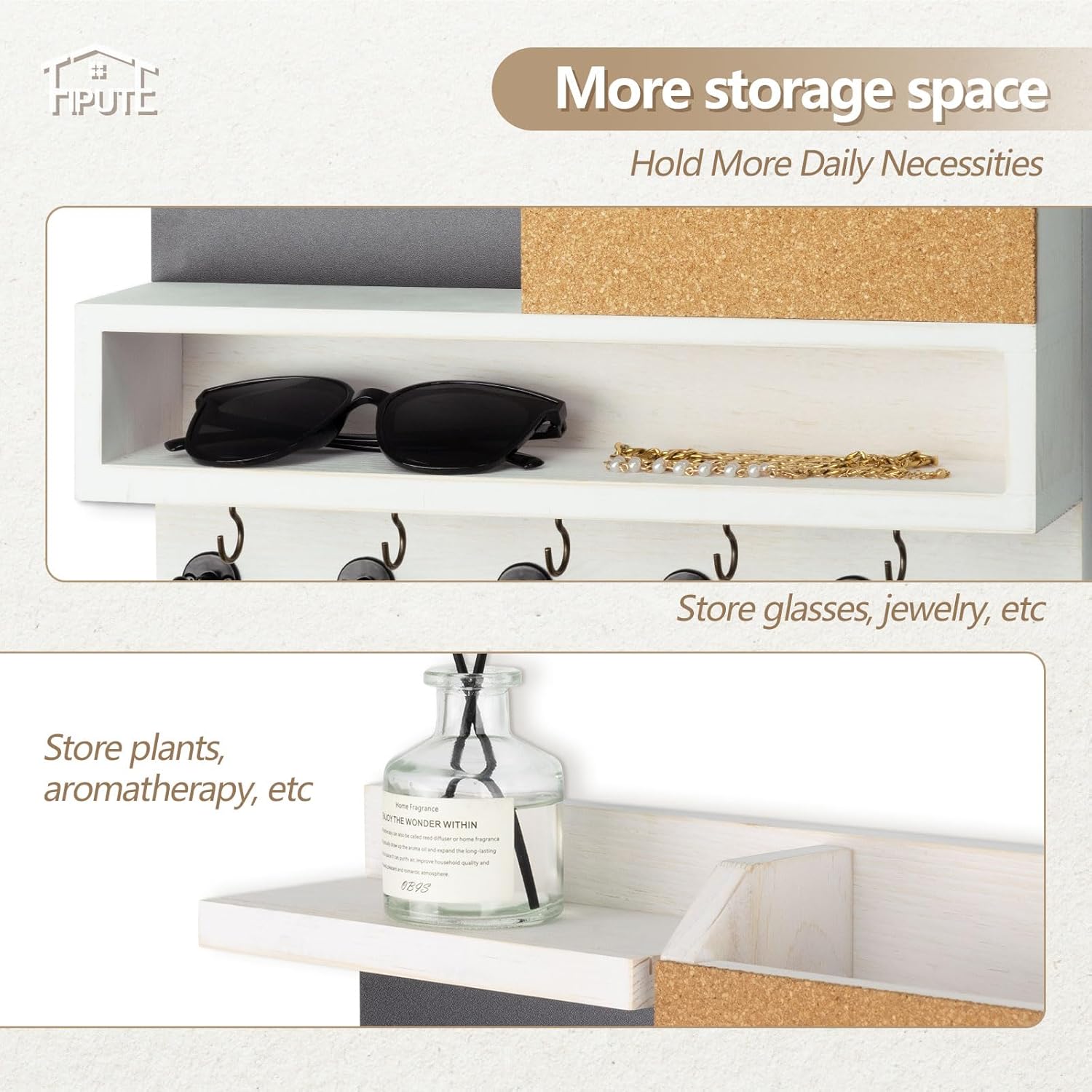 Fipute Key Holder Wall Mount with Chalkboard and Corkboard