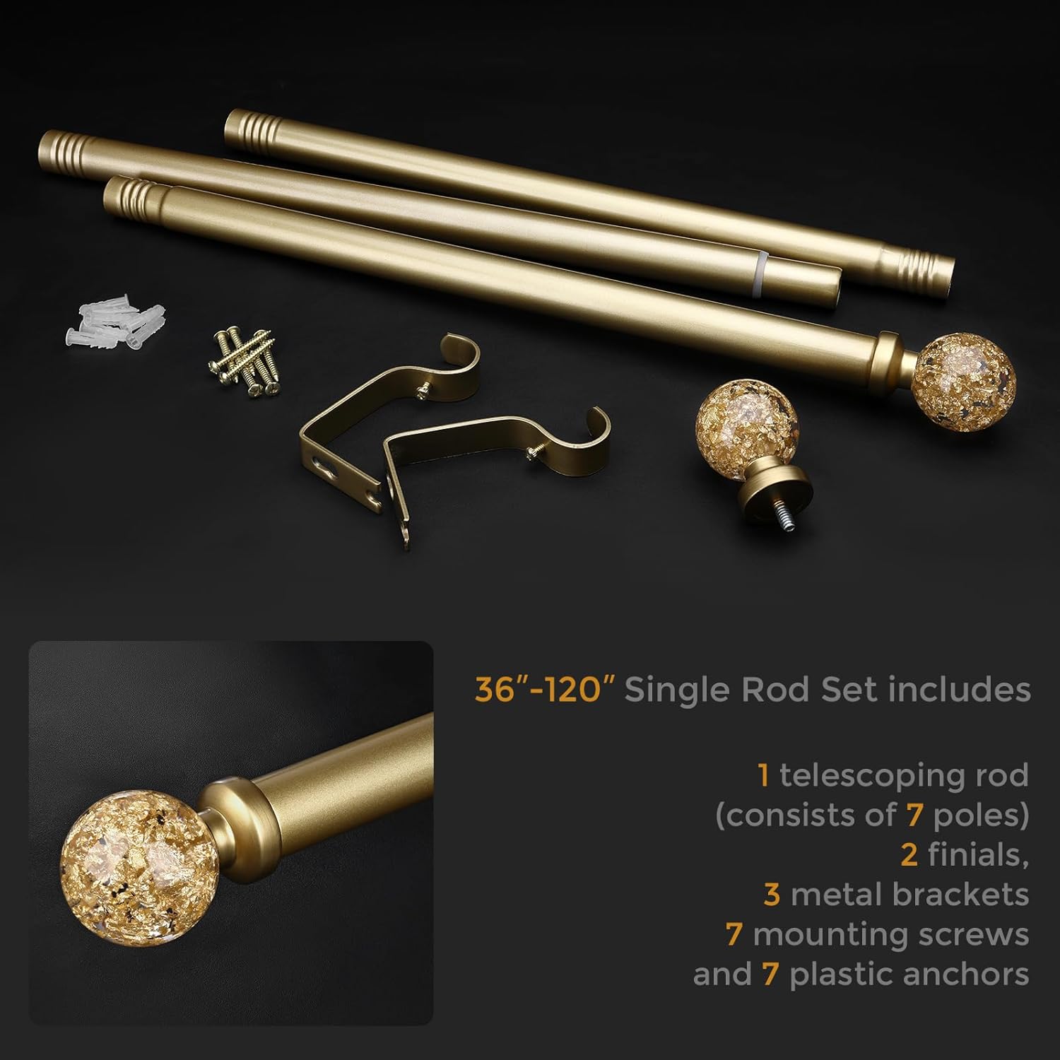 JRZOO Gold Curtain Rods 30-120 Inch Adjustable