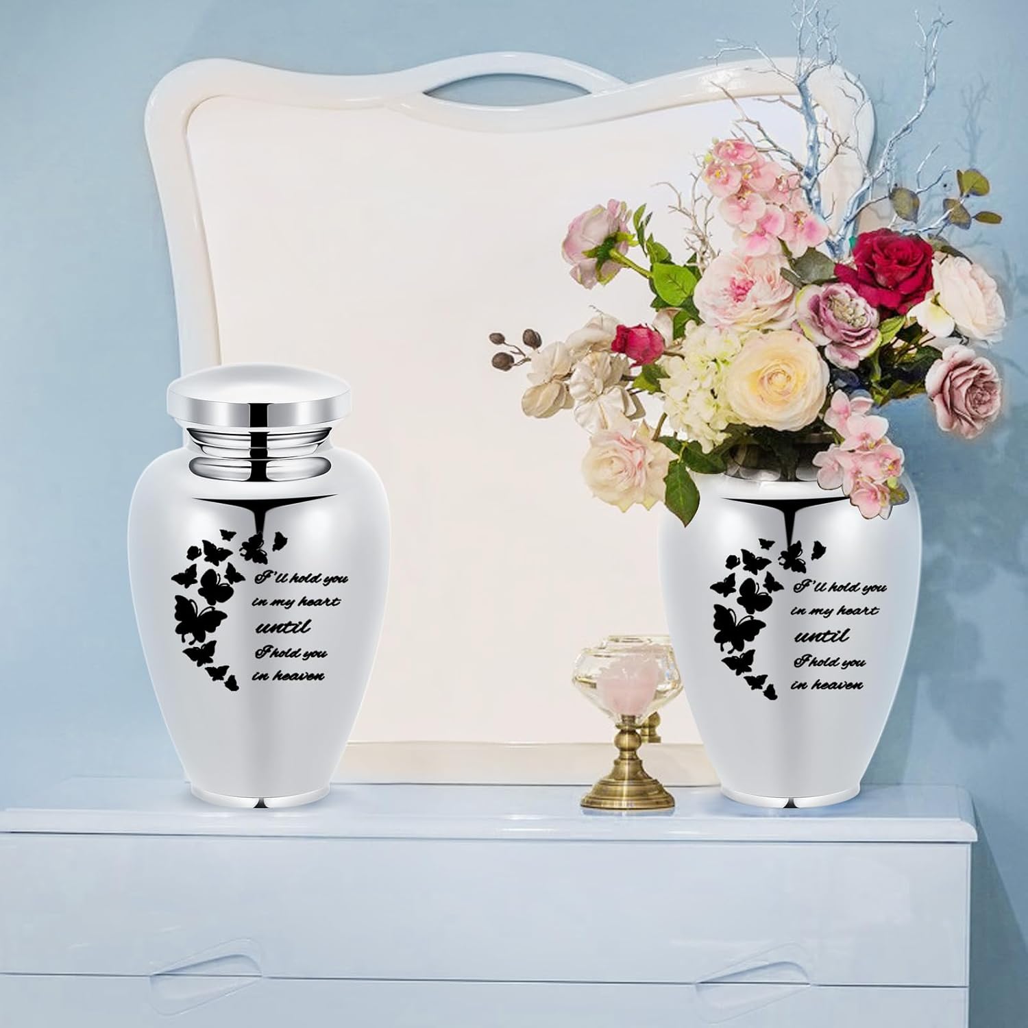 Imrsanl Cremation Urn for Human Ashes Stainless Steel Engraved Butterfly Keepsake Urn
