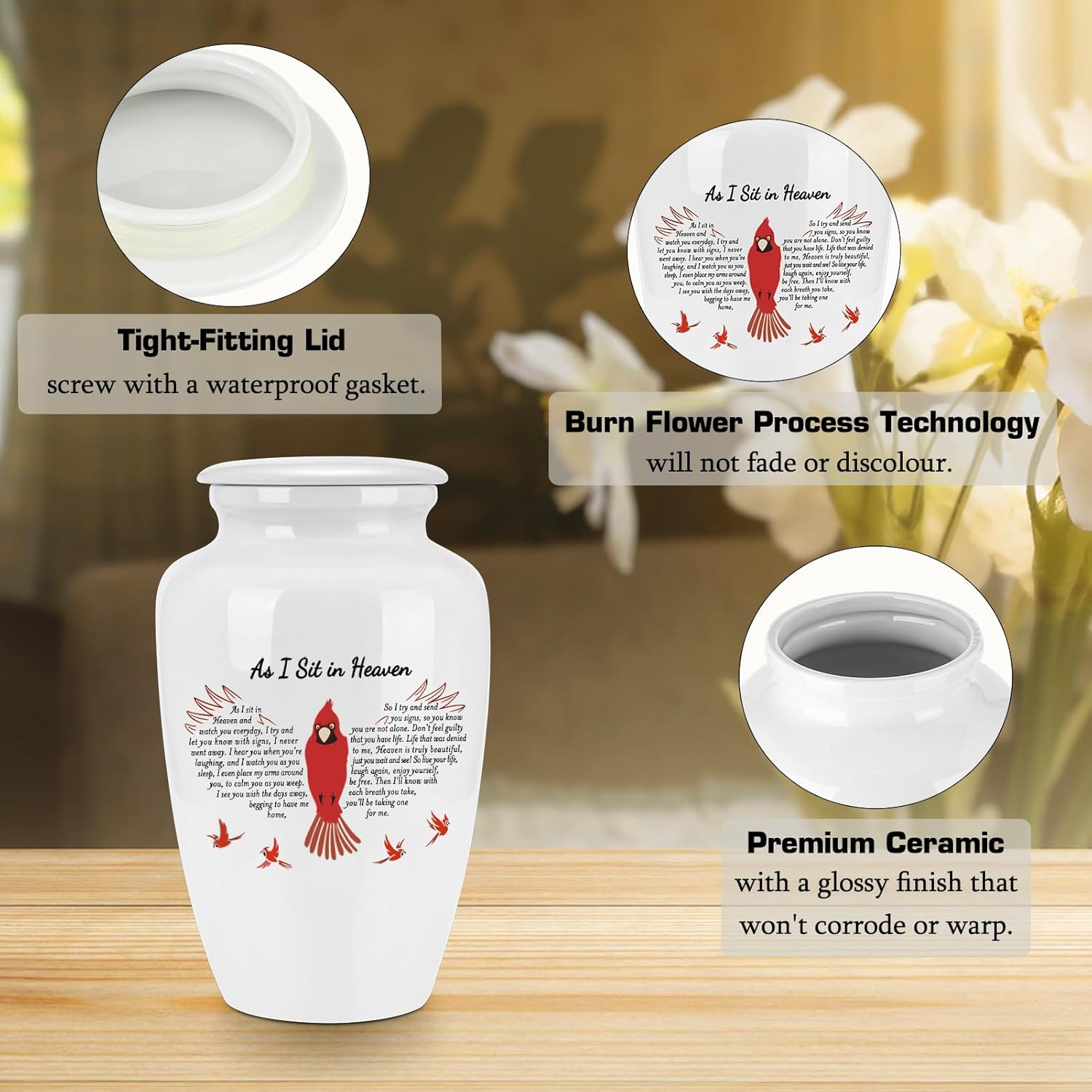 Abooxiu 10 Inches Ceramic Cremation Urn for Human Ashes