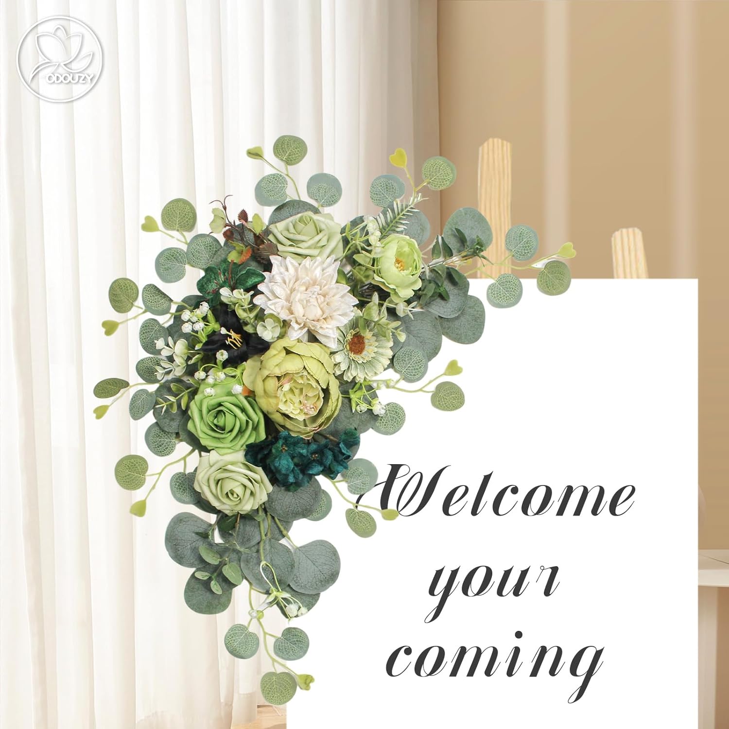 Odouzy Dark Green Artificial Wedding Arch Flowers Set of 2