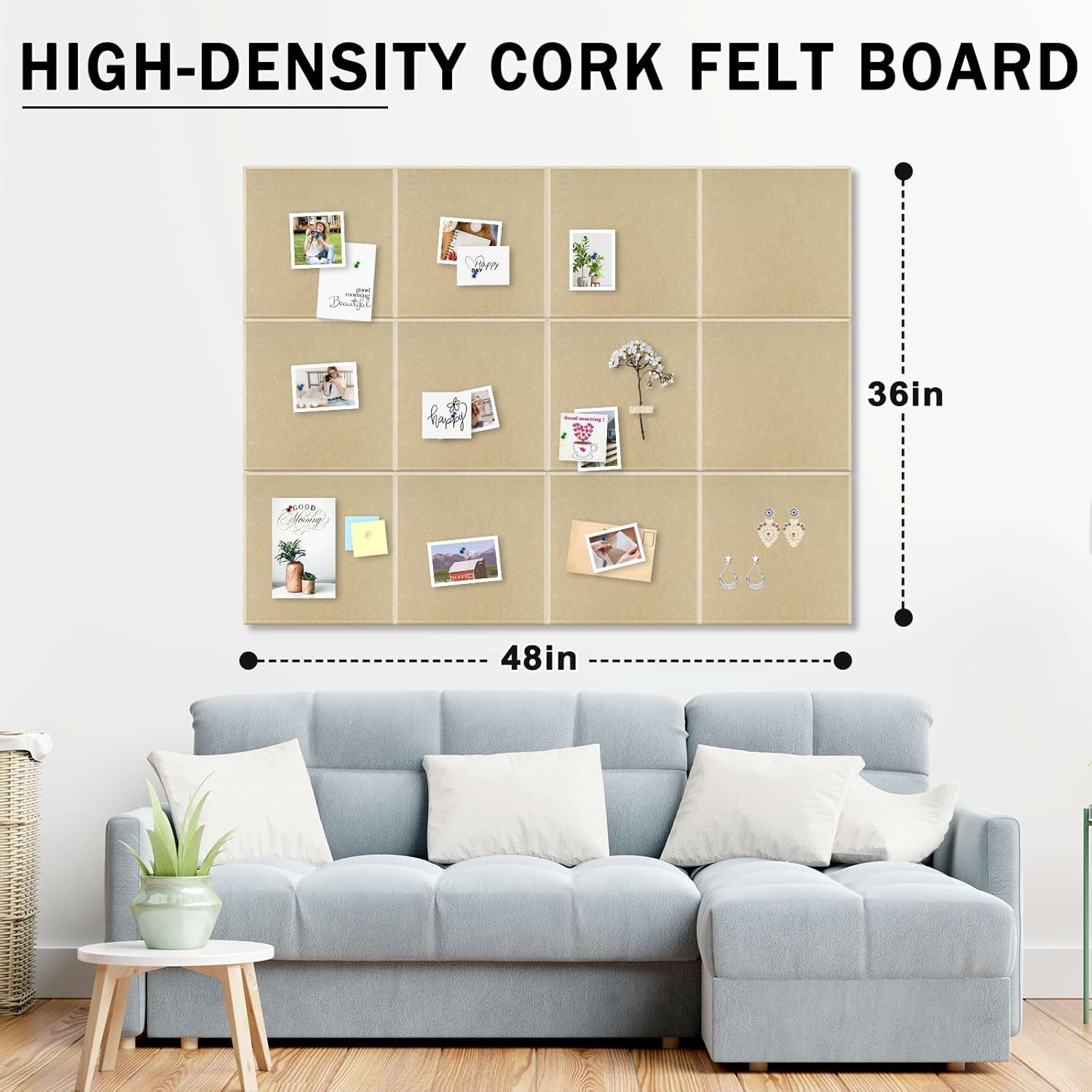 Large Felt Cork Board Tiles 12 Packs 12x12 Dark Camel