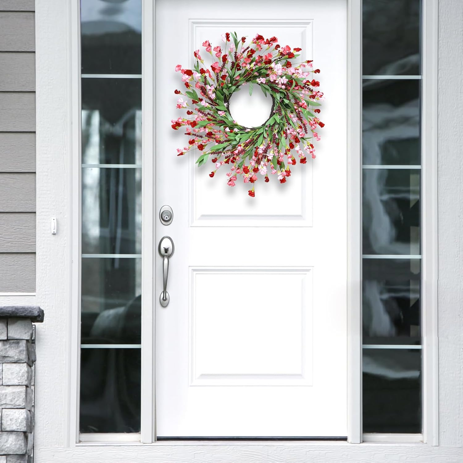 24 Inch Artificial Spring Wreath Red Pink