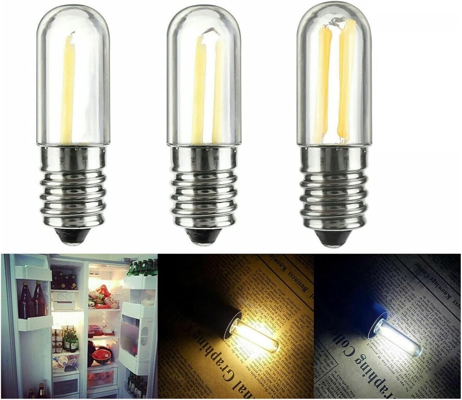 10Pcs Dimmable Mini E14 E12 LED Fridge Freezer Filament Light Bulbs Warm White