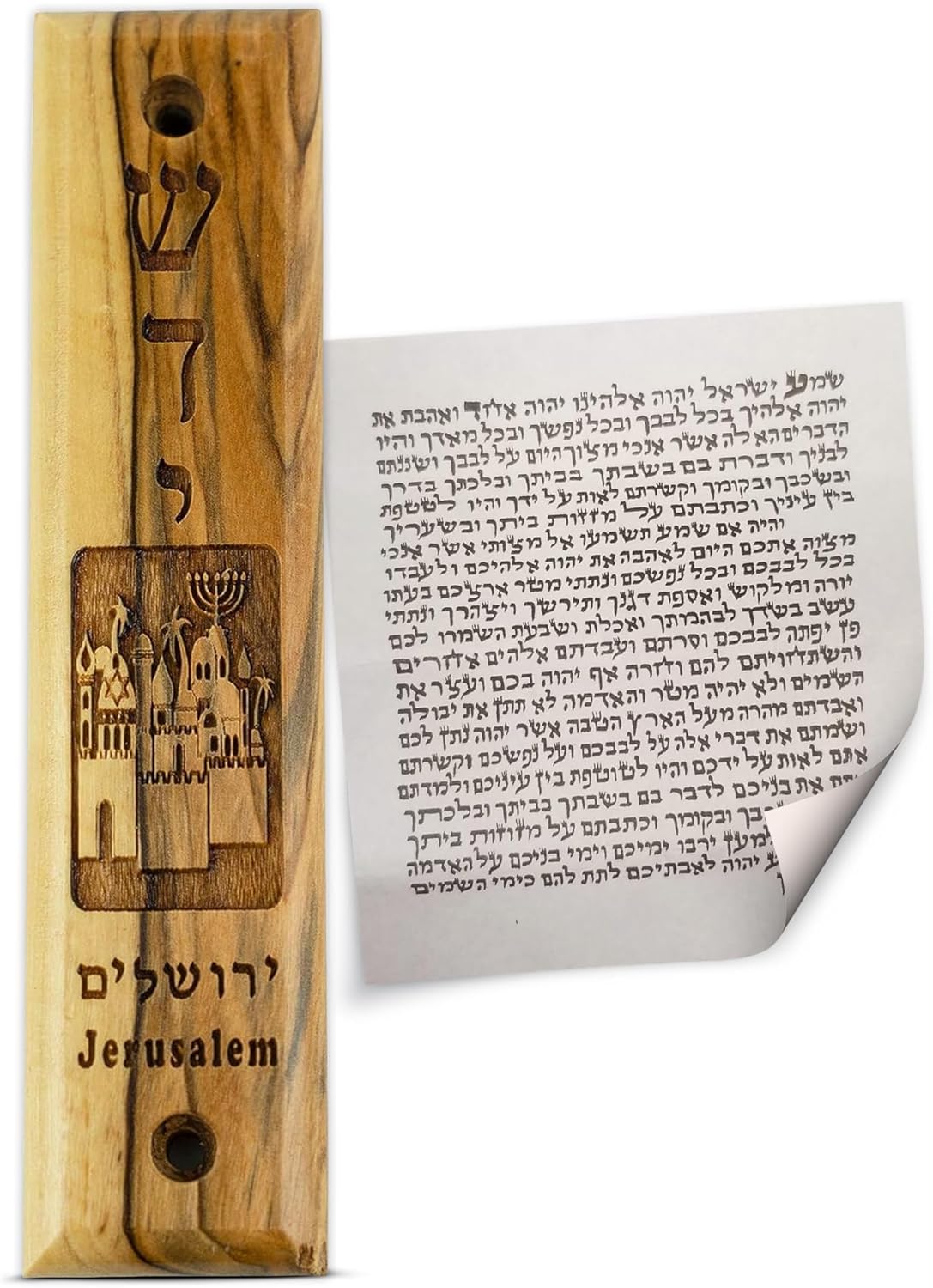 Olive Wood Mezuzah with Scroll from Israel