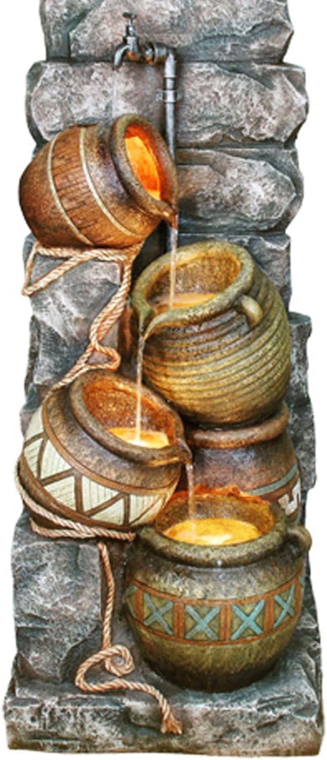 Elegant 43 Inch Tall Fountain with LED Light and Potter Pitcher Design