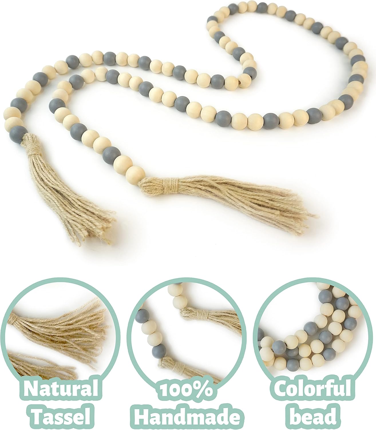 Wooden Beads Garland with Tassels 61 Inch