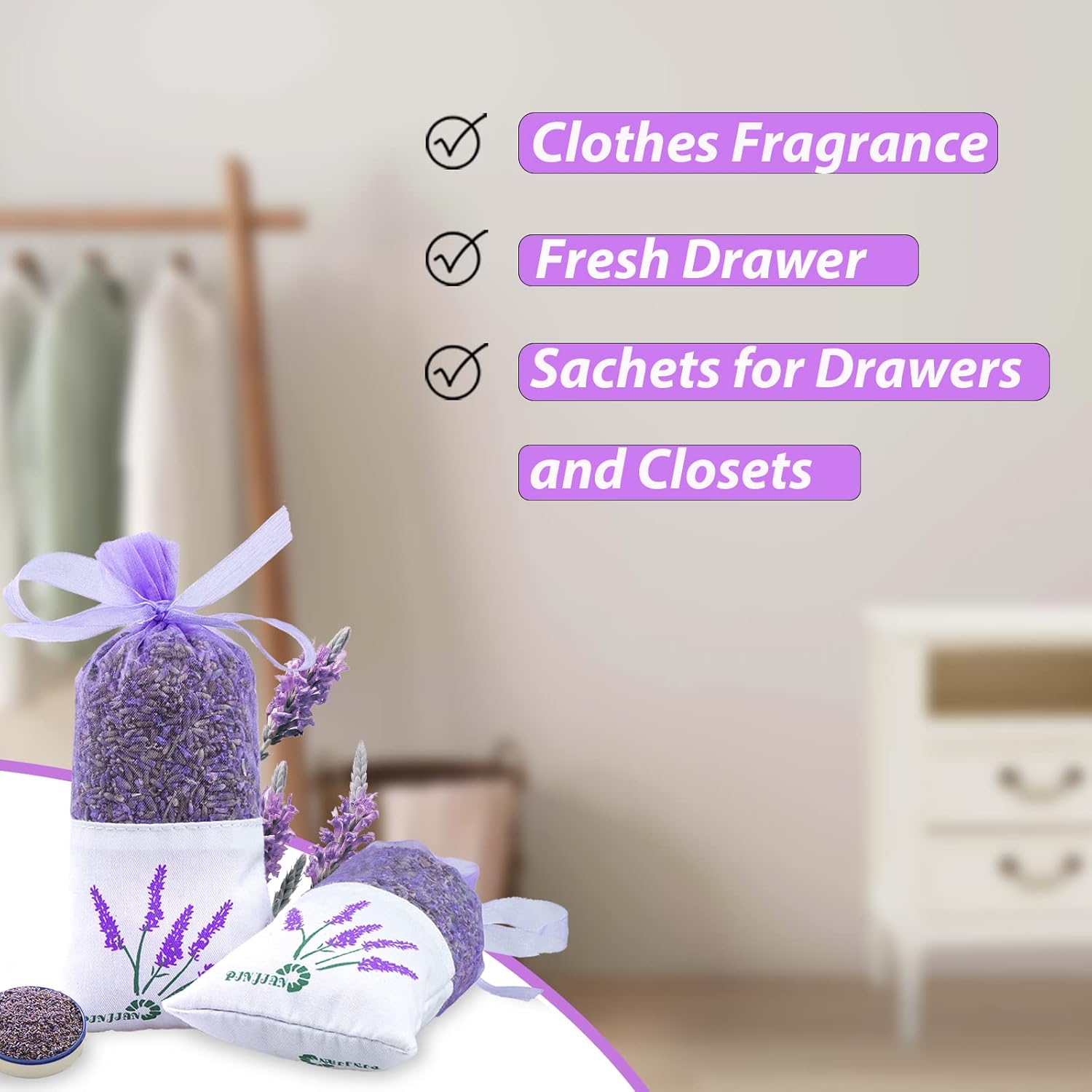 8 Pack French Lavender Sachets for Closets and Drawers