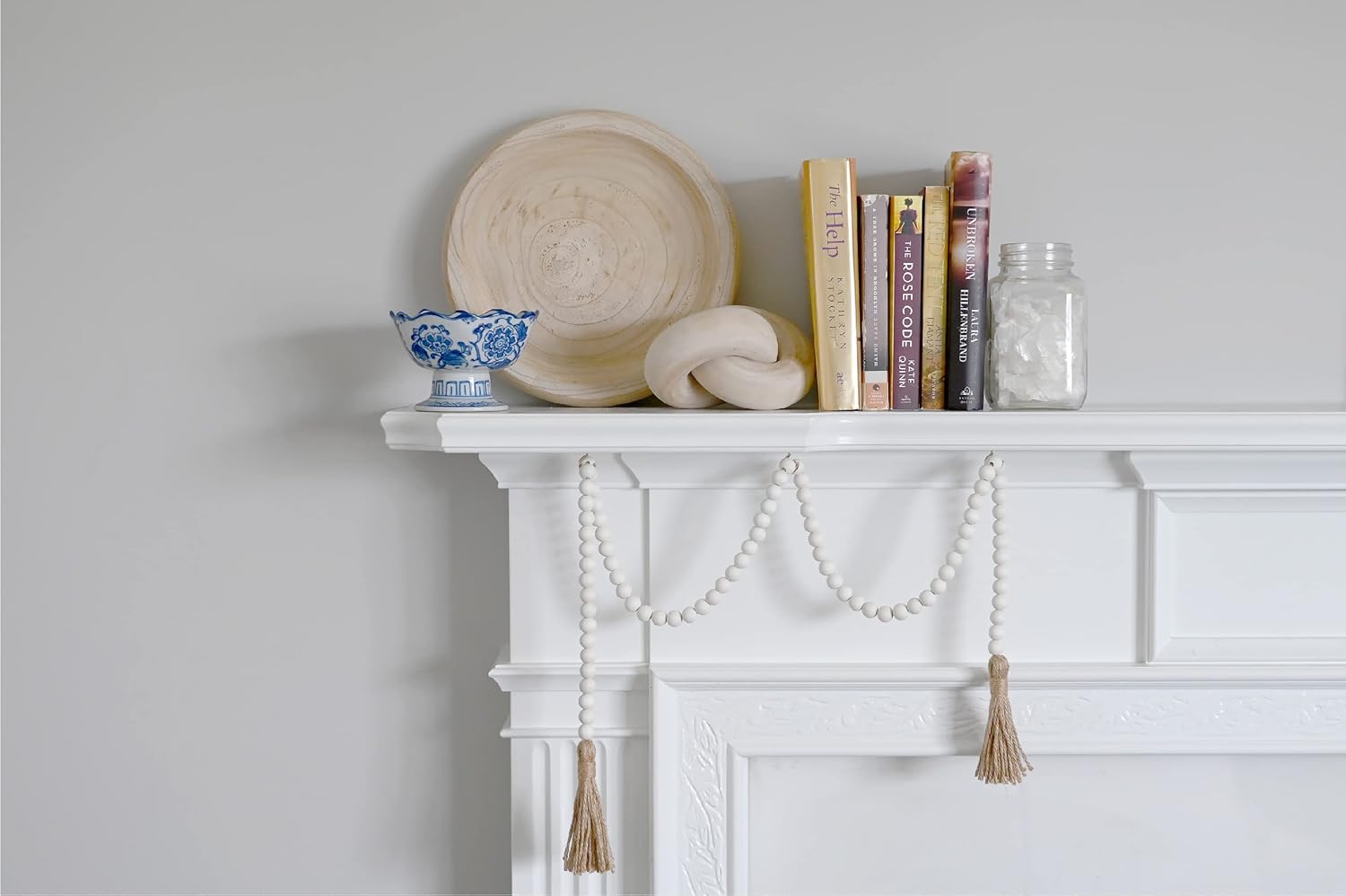 Rool 58in Wood Bead Garland with Tassels Natural
