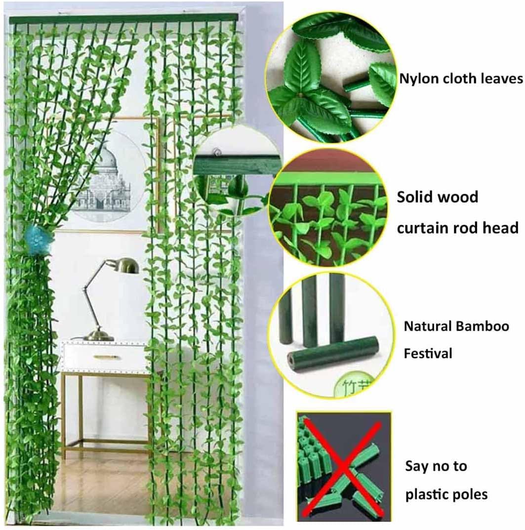 Green Leaves Bamboo Beaded Curtain 35 x 55