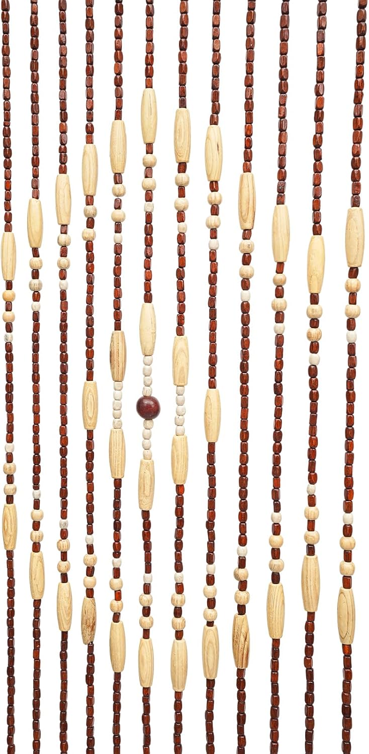 Beaded Curtain Handmade Wood Beads Doorway Decor Panel
