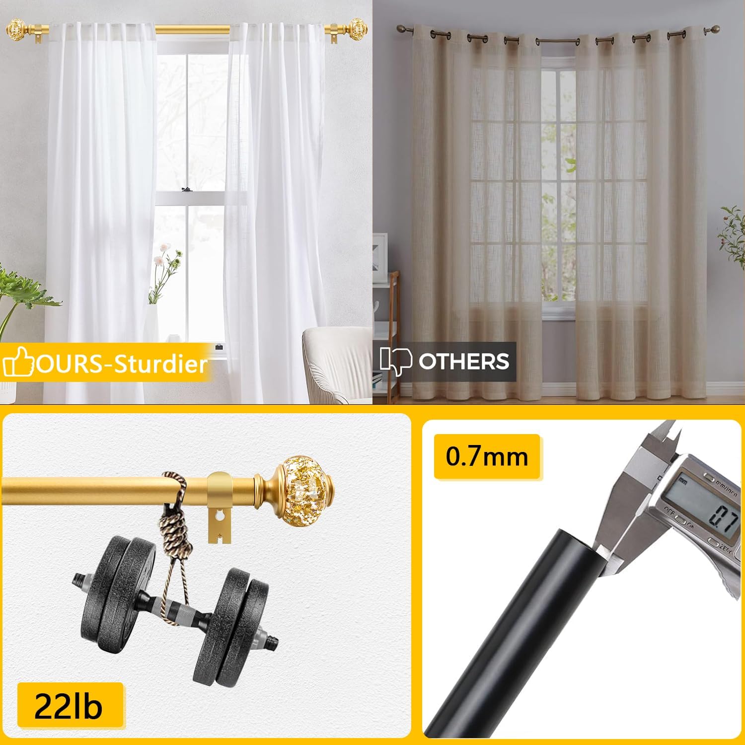 1 Inch Adjustable Curtain Rods with Crystal Finials