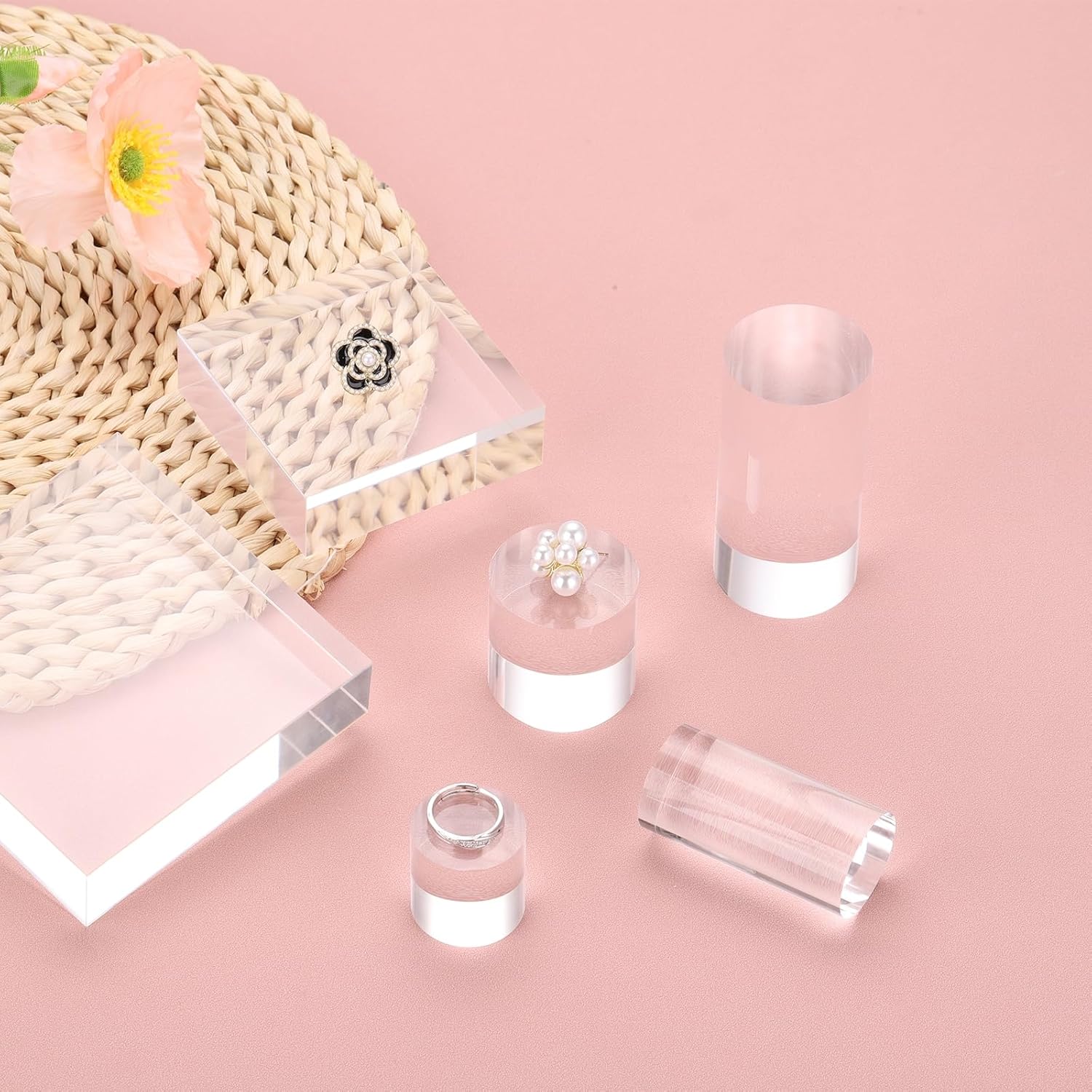 Uxcell 4pcs Acrylic Cylinder Display Blocks Clear Jewelry Stand