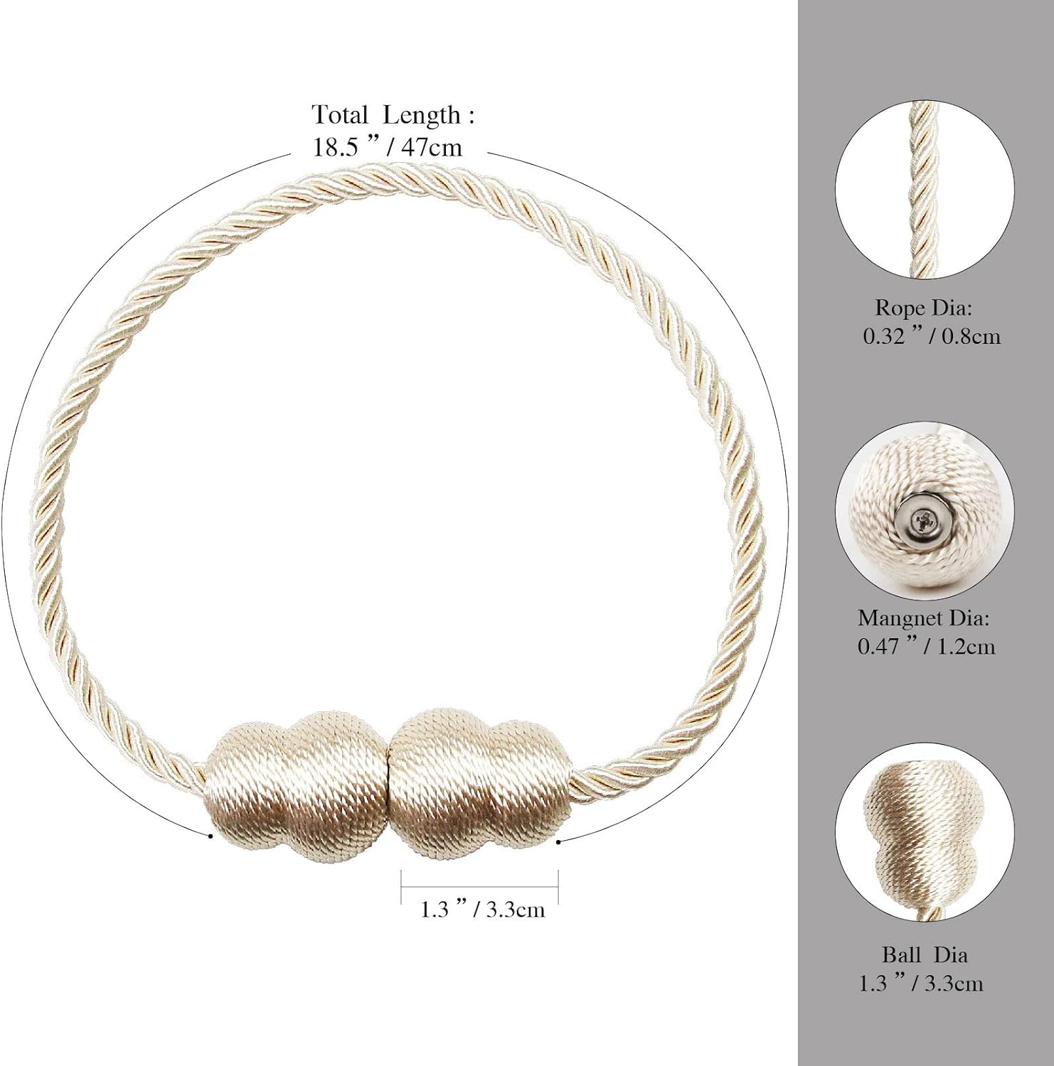 Hangtty Magnetic Curtain Tiebacks 6 Pack Beige