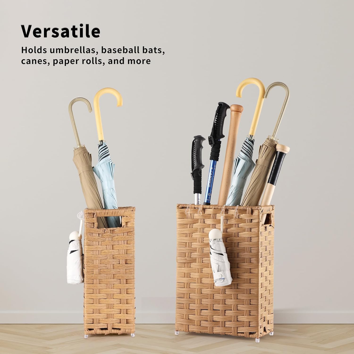 Waohanaz Rattan Umbrella Stand with Drip Tray and 4 Hooks