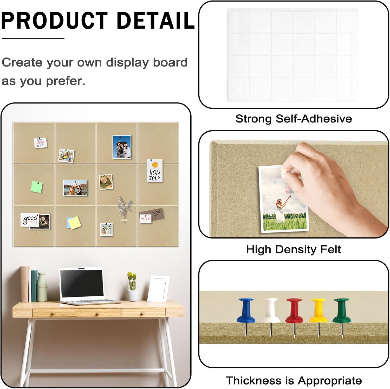 Large Felt Cork Board Tiles 12 Packs 12x12 Dark Camel