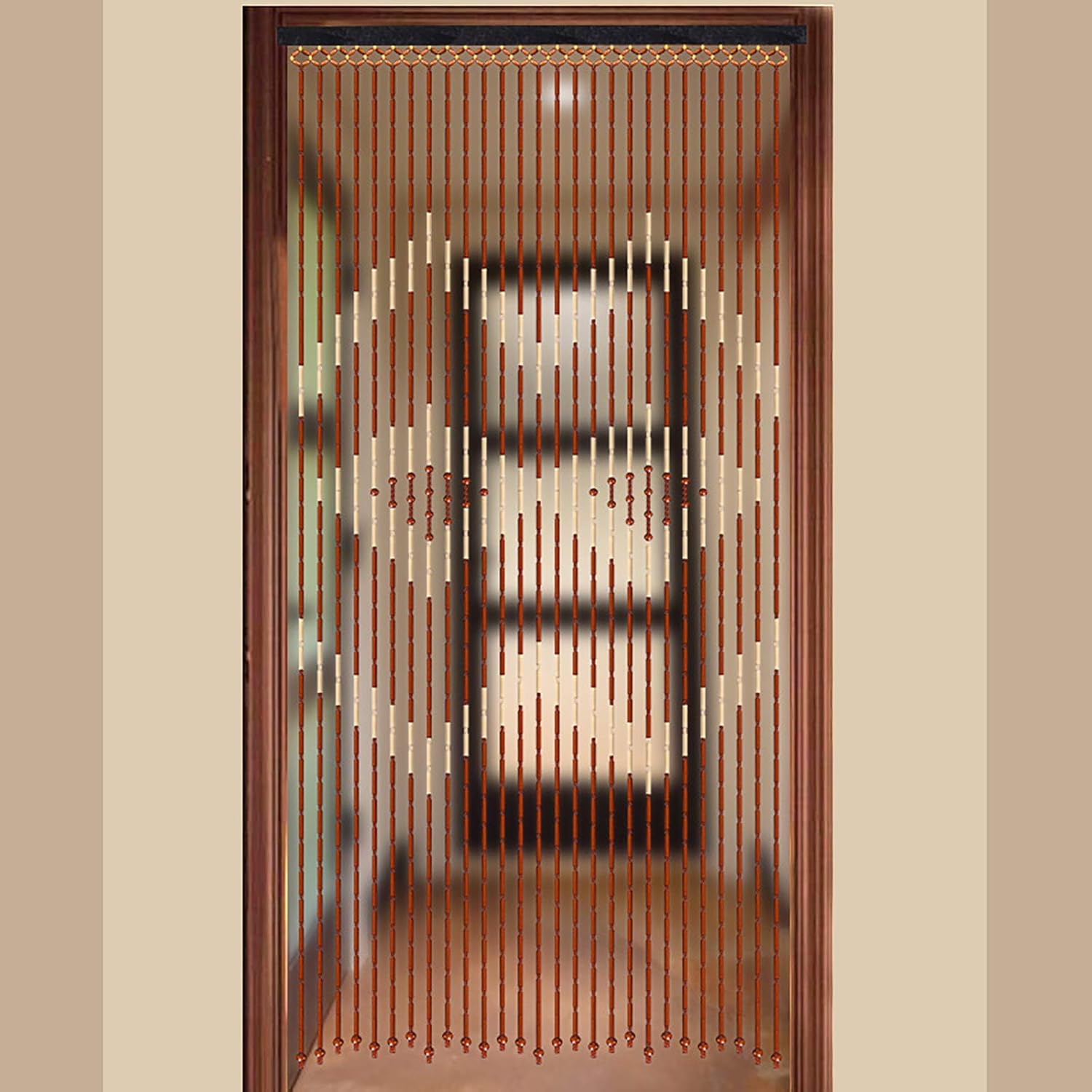 Eapmic Wood Beaded Curtain 27 Lines Coffee White 90x175 cm