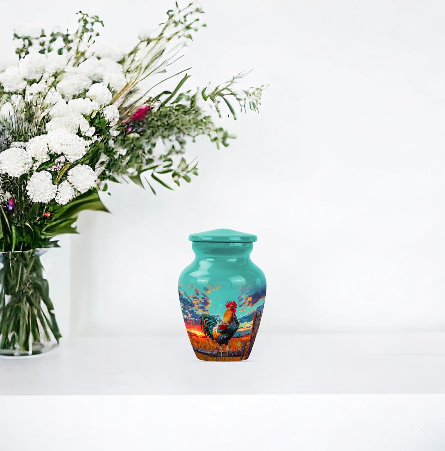 Charming Rooster Urn for Ashes Keepsake
