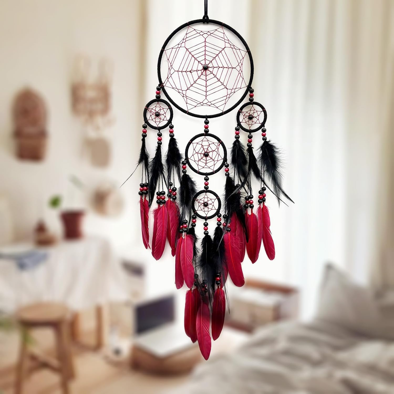 SOYUZU Red and Black Dream Catcher Wall Decor