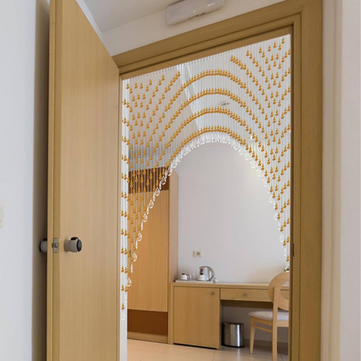 Arched Crystal Curtain with 60 Strings Amber Door Frame Beads