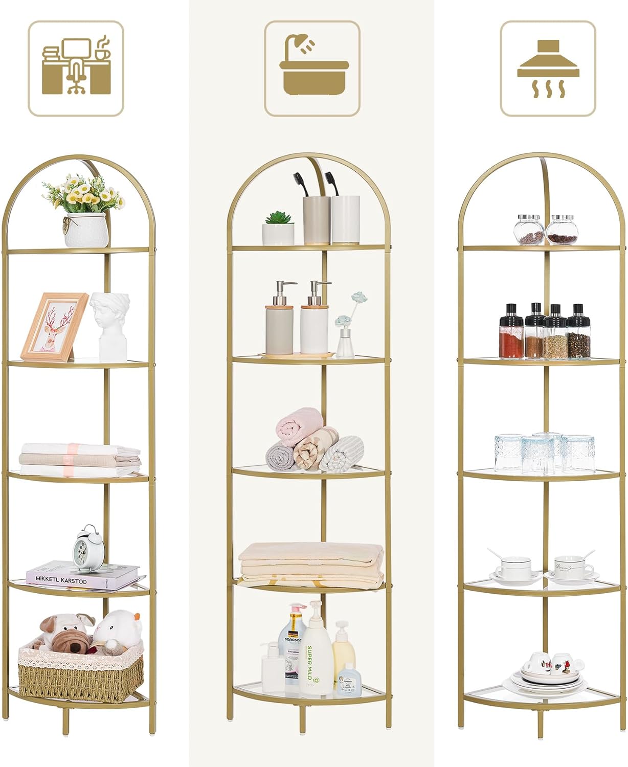 Homhedy 5-Tier Corner Shelf Stand with Gold Finish