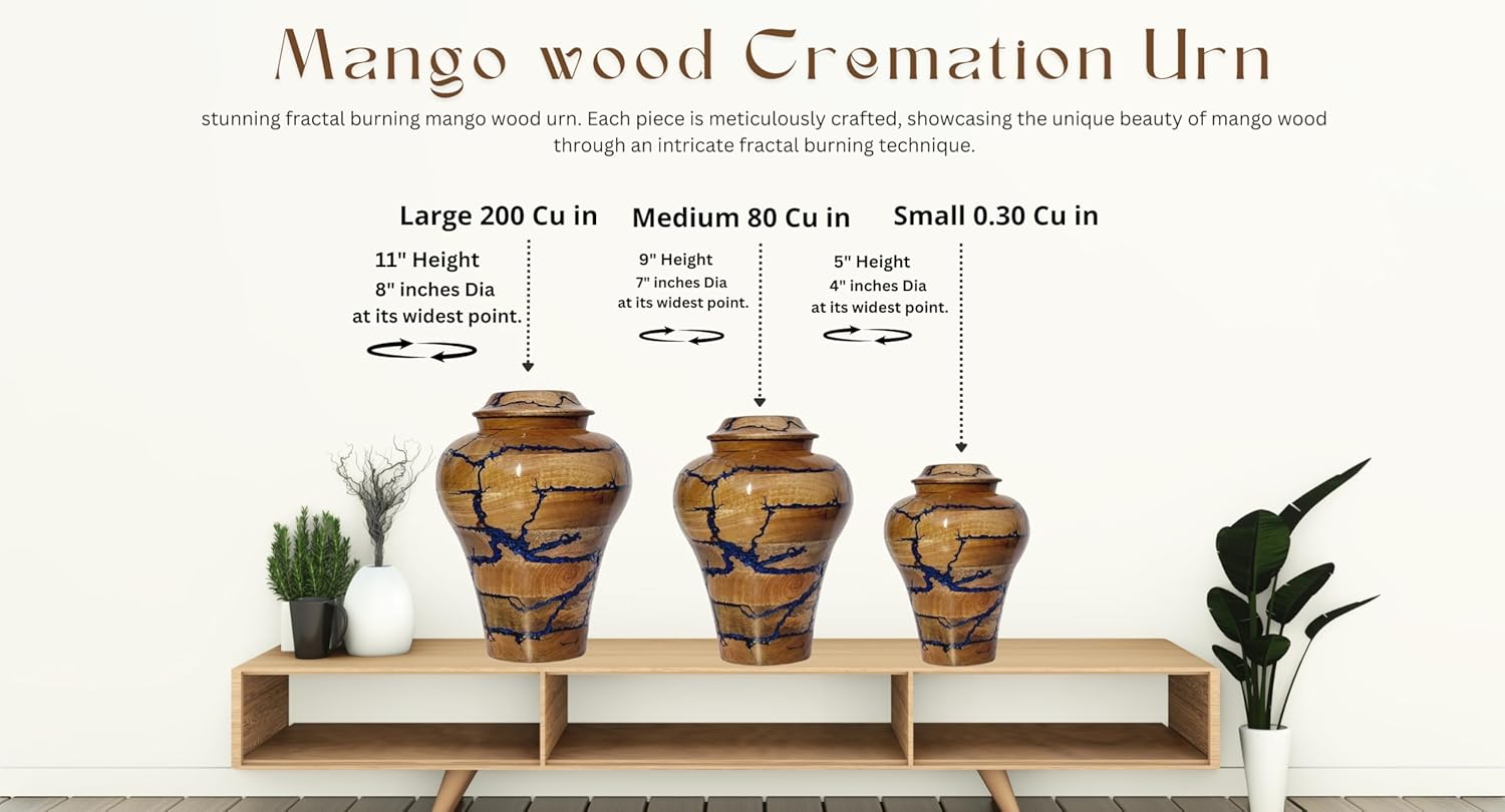 Wooden Handcrafted Urn for Human Ashes - Medium Size 80 lbs