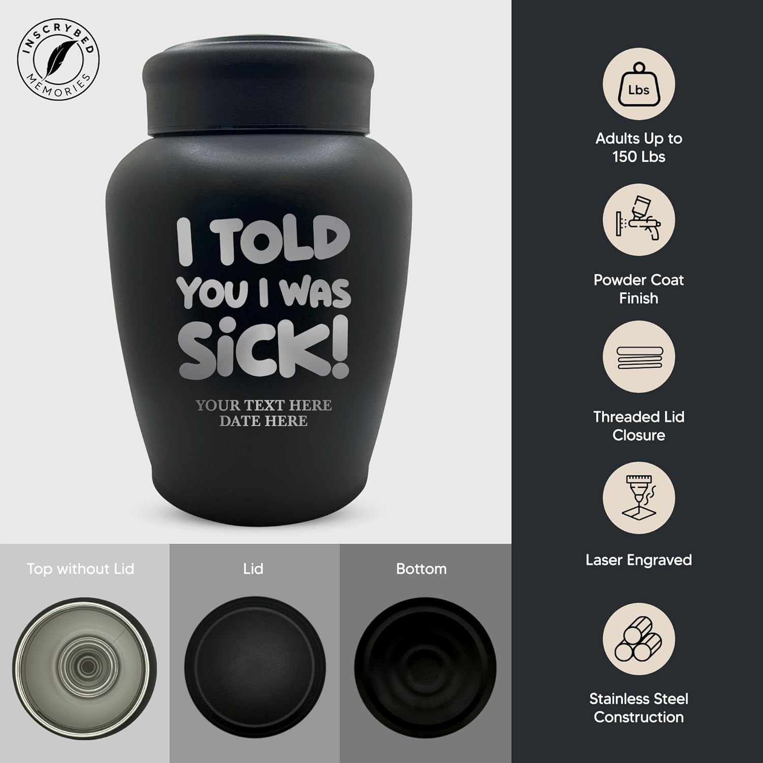 Personalized Cremation Urn with Dark Humor Design and Name