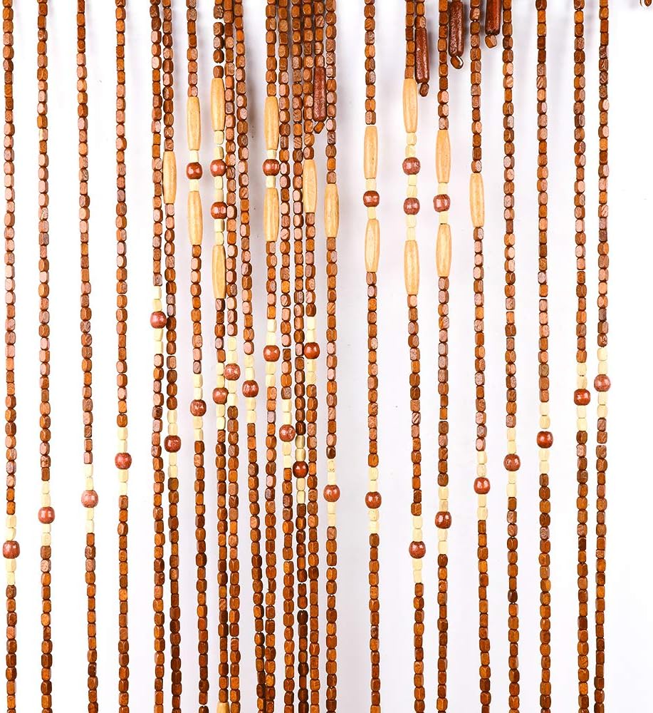 Wood Beaded Curtain 32 Lines Bohemian Door Divider Panel Coffee