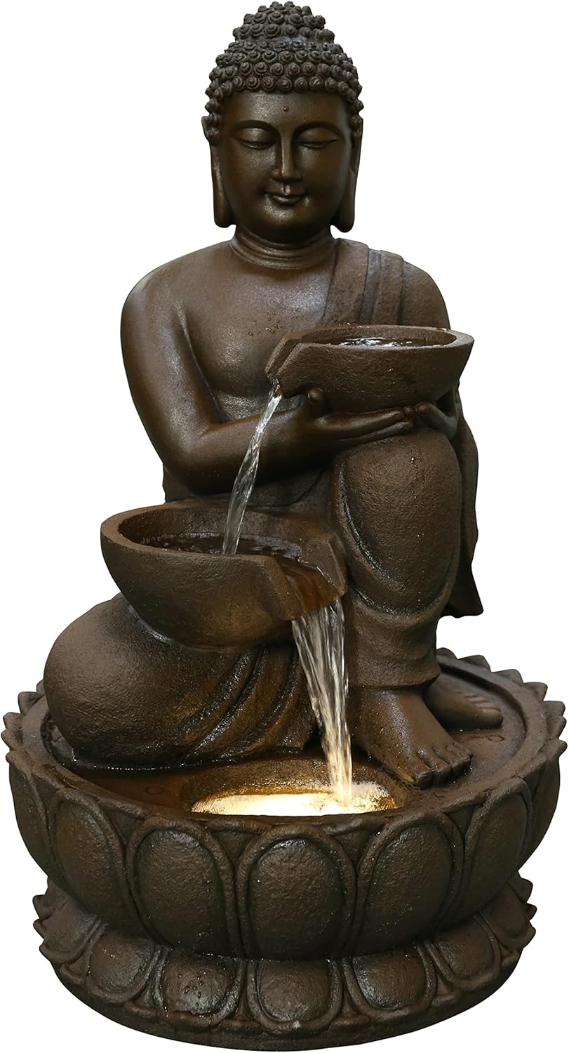 Hi-Line Gift Ltd Large Buddha Fountain with Warm White LED