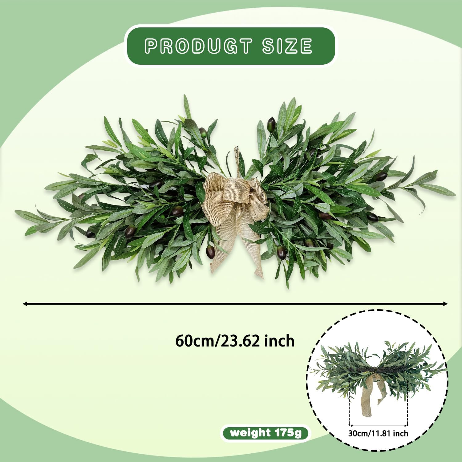 24 Inch Floral Swag with Olive Leaves and Berries