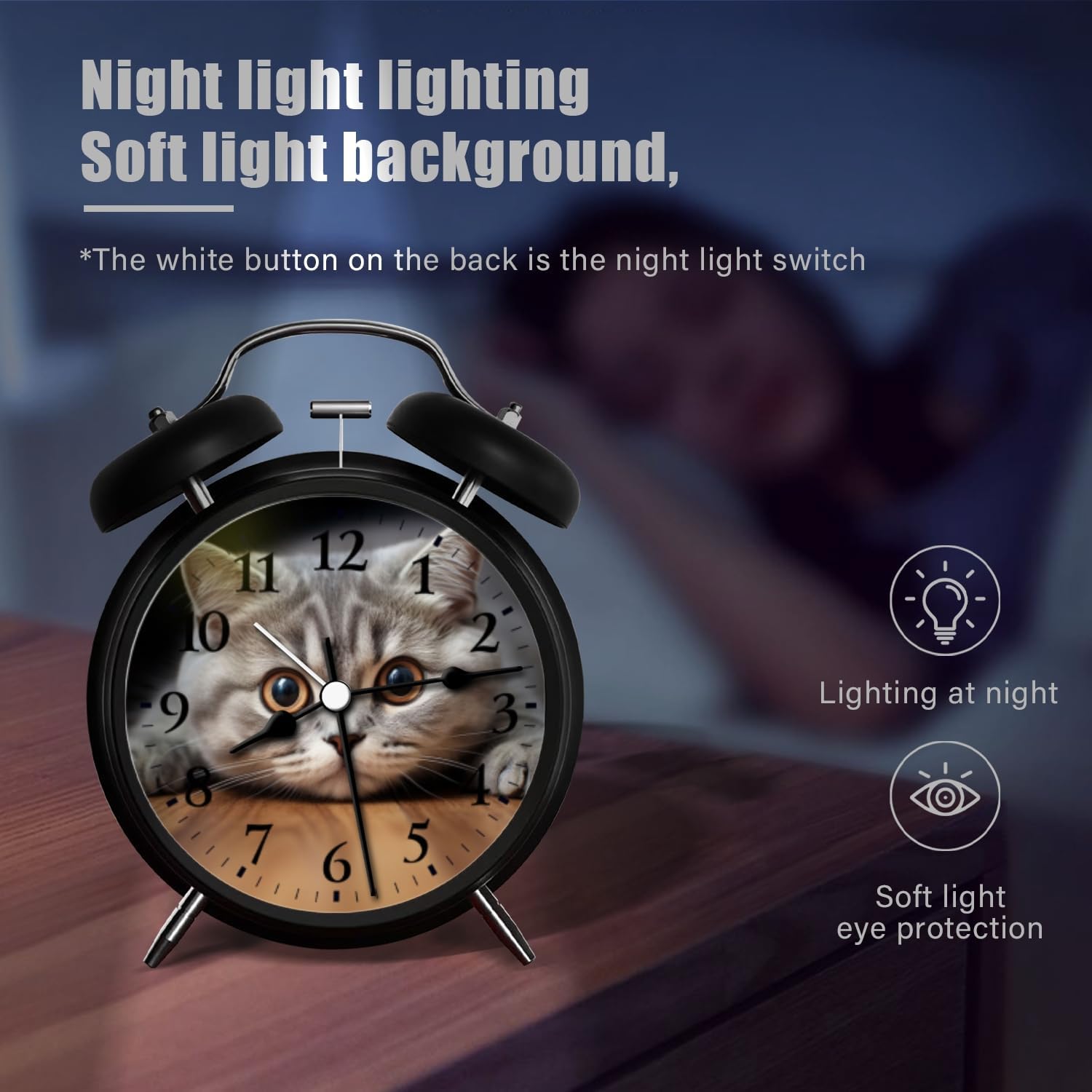 Analog Alarm Clock with Night Light and Silent Movement
