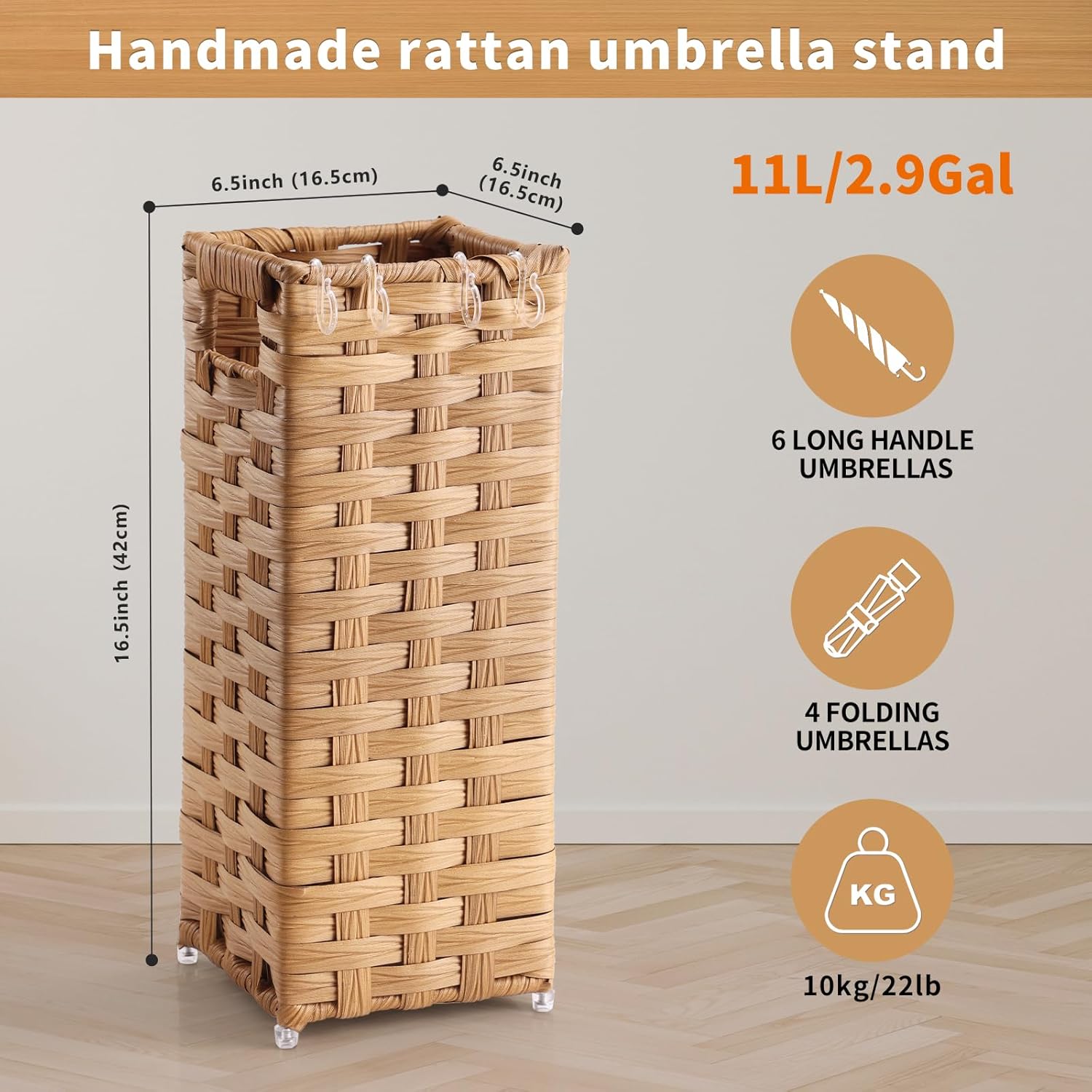 Waohanaz Rattan Umbrella Stand with Drip Tray and 4 Hooks