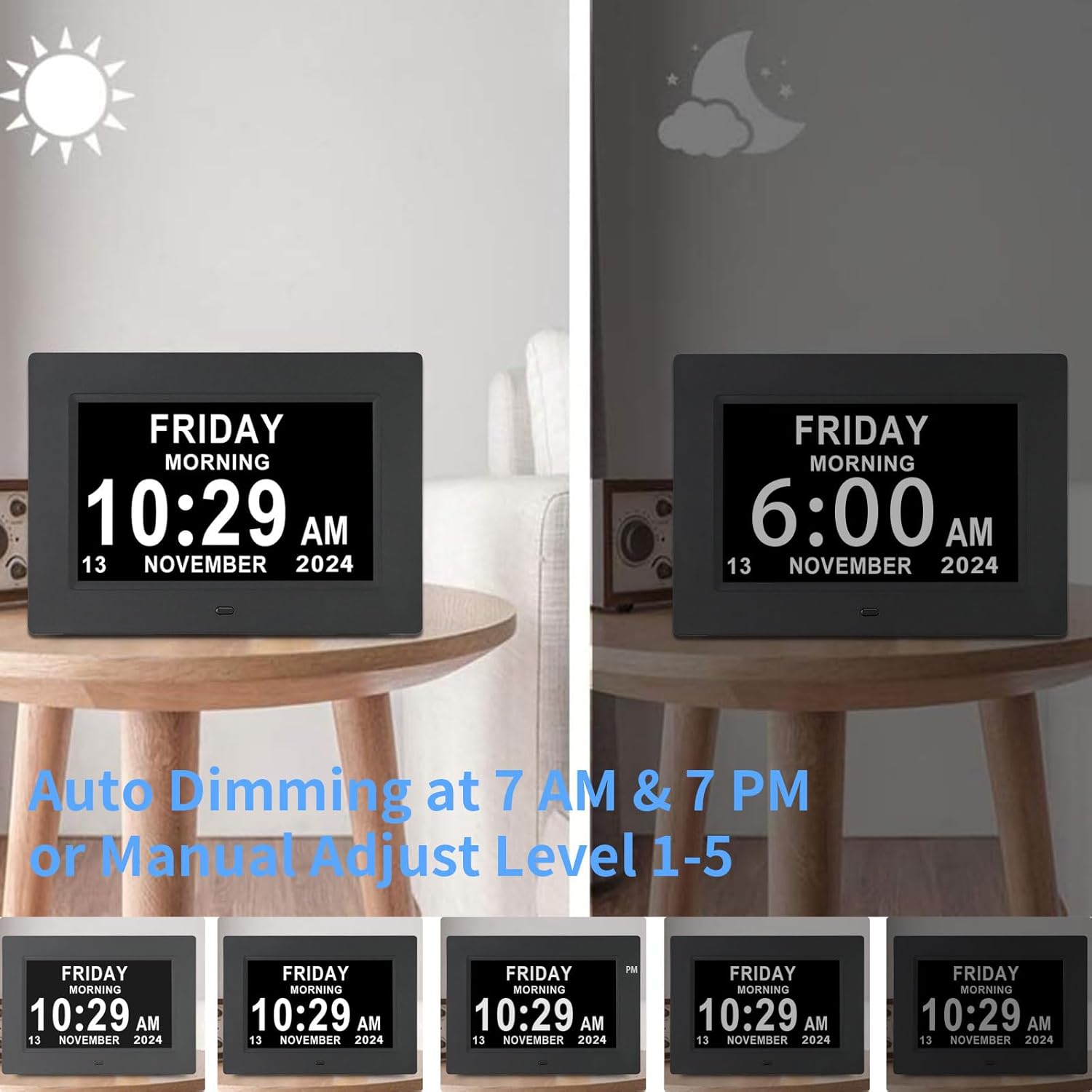 Aowasi Digital Calendar Alarm Day Clock for Seniors