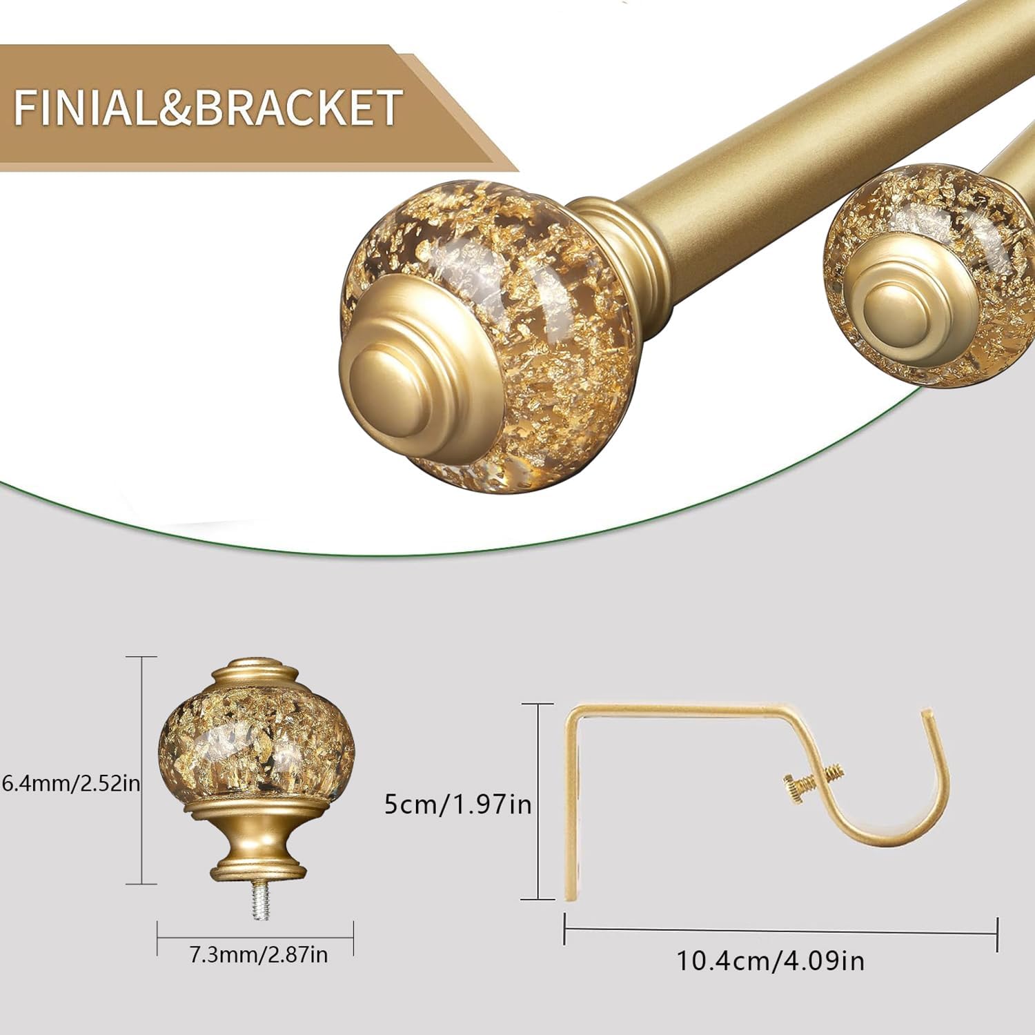 1 Inch Adjustable Curtain Rods with Crystal Finials