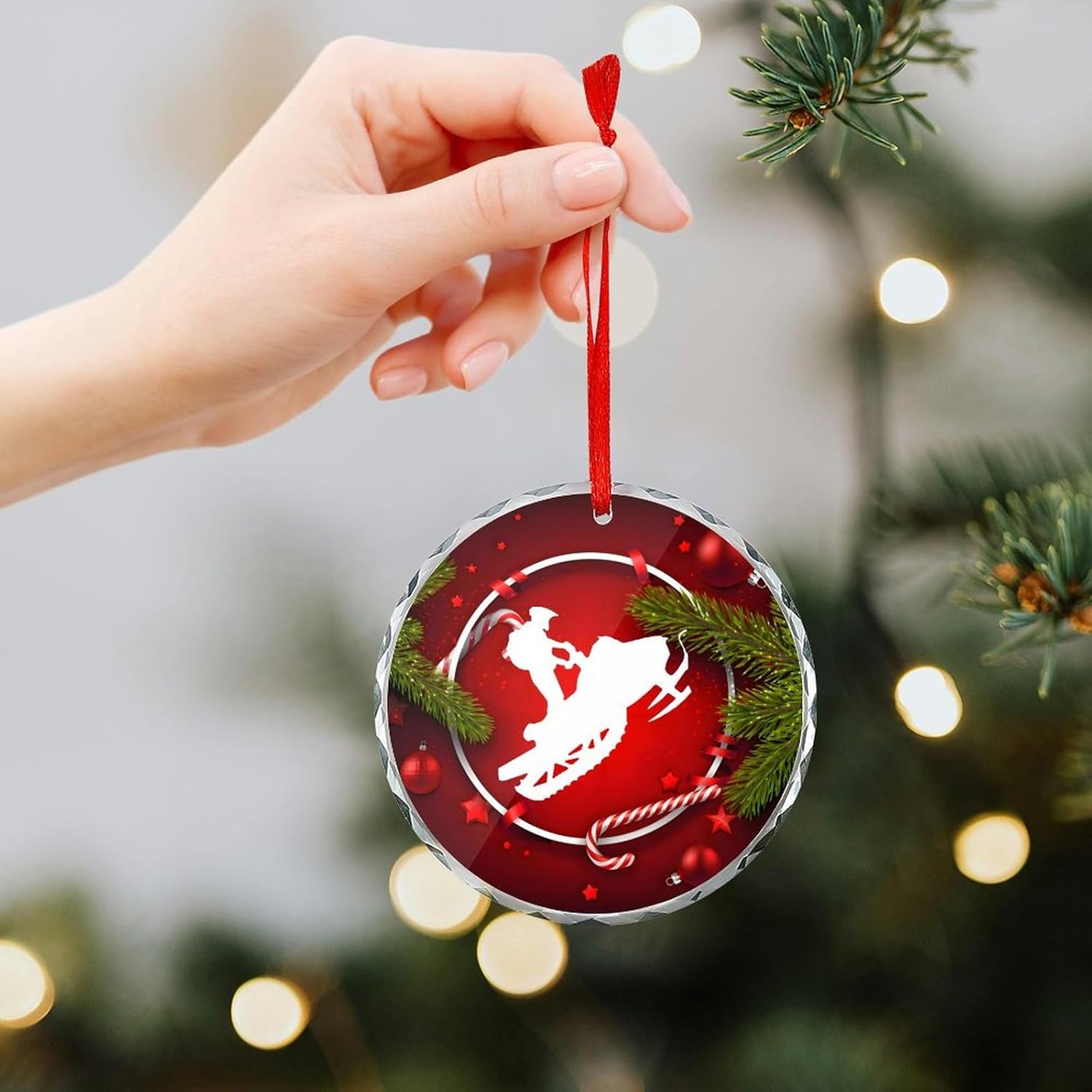 Snowmobile Car Glass Ornament 31 Inch Christmas Decor