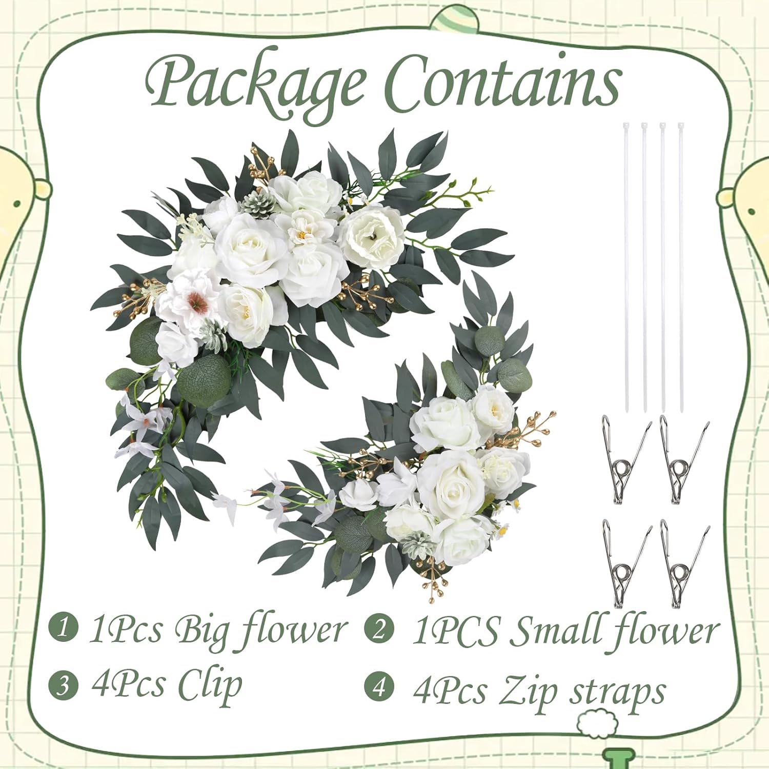 White Wedding Arch Flowers 2PCS Artificial Floral Swag