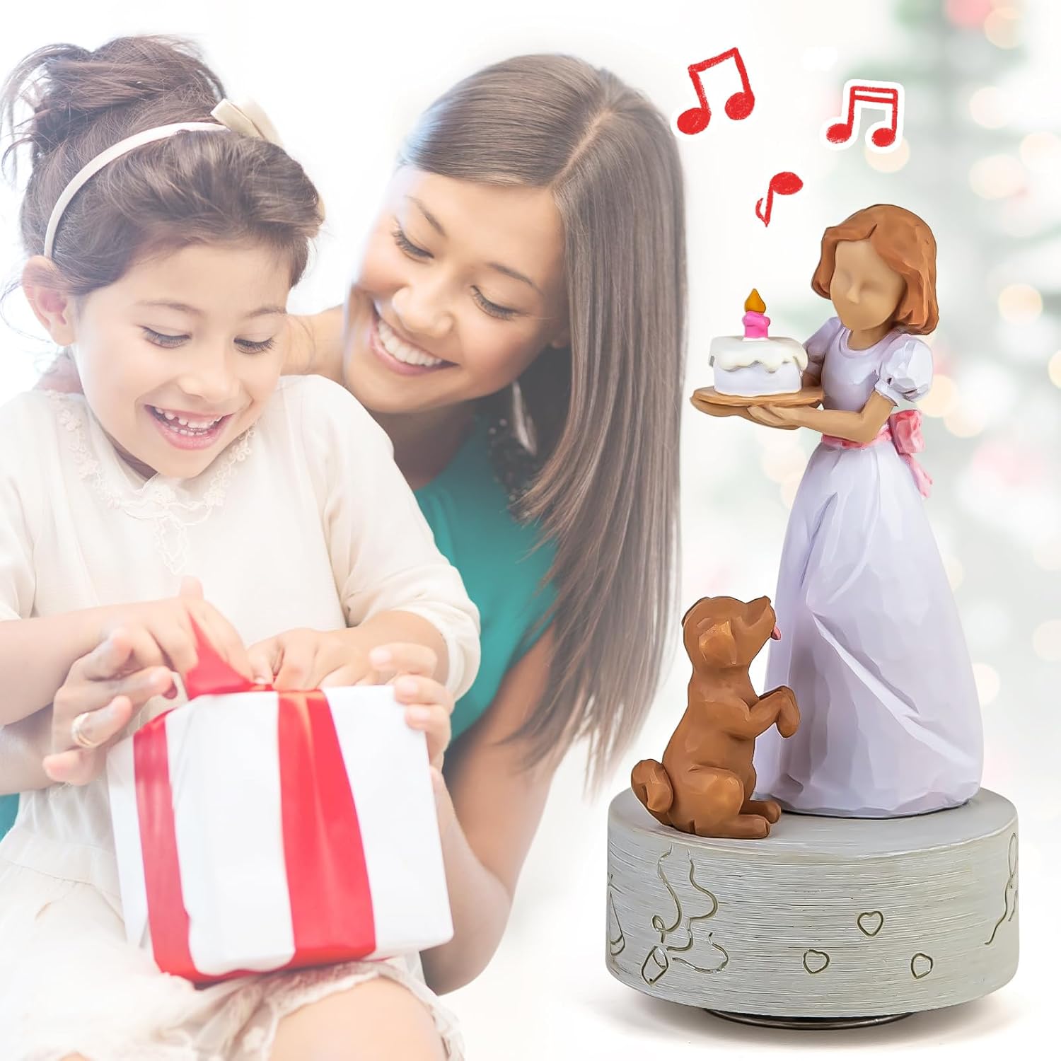 Happy Birthday Musical Box Figurine for Girls and Dogs