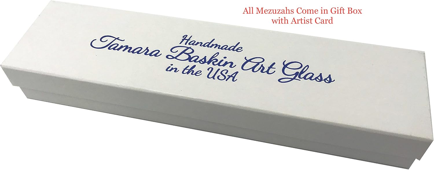 Tamara Baskin Art Glass Mezuzah - Blue Handmade in USA