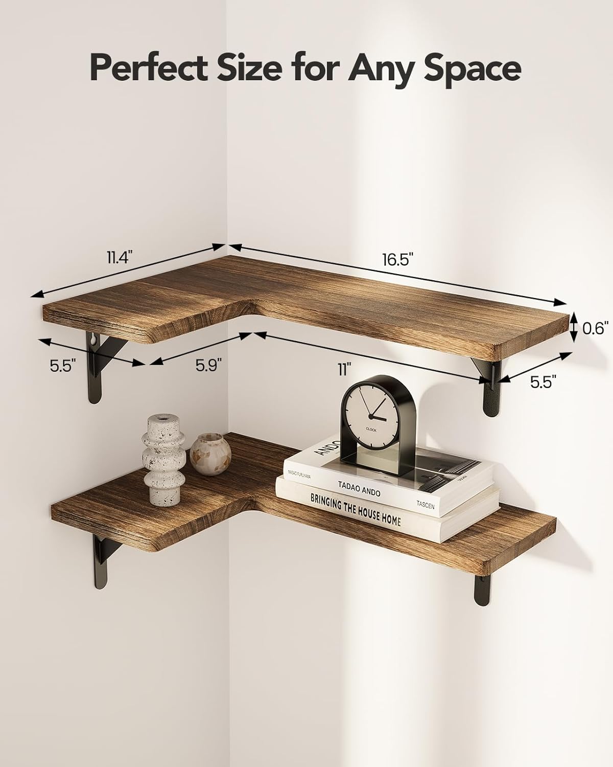 Amada Corner Floating Shelves Set of 4 Brown