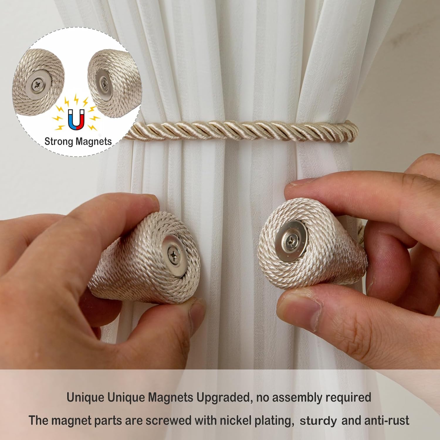 Contoeey Magnetic Curtain Tiebacks 2 Pack Outdoor Holdbacks