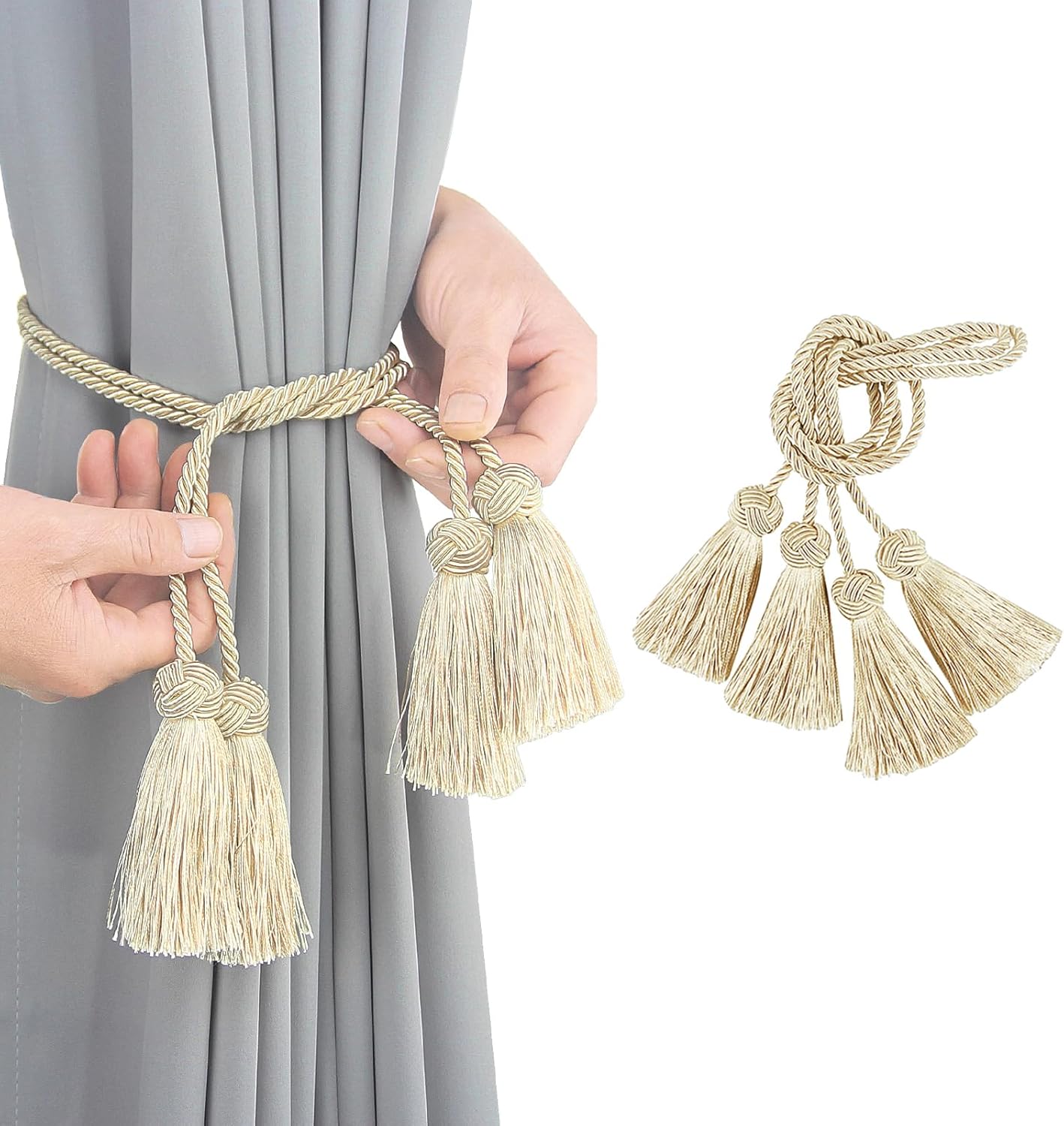 Elegant Curtain Tiebacks with Tassel Beige 2 Pack