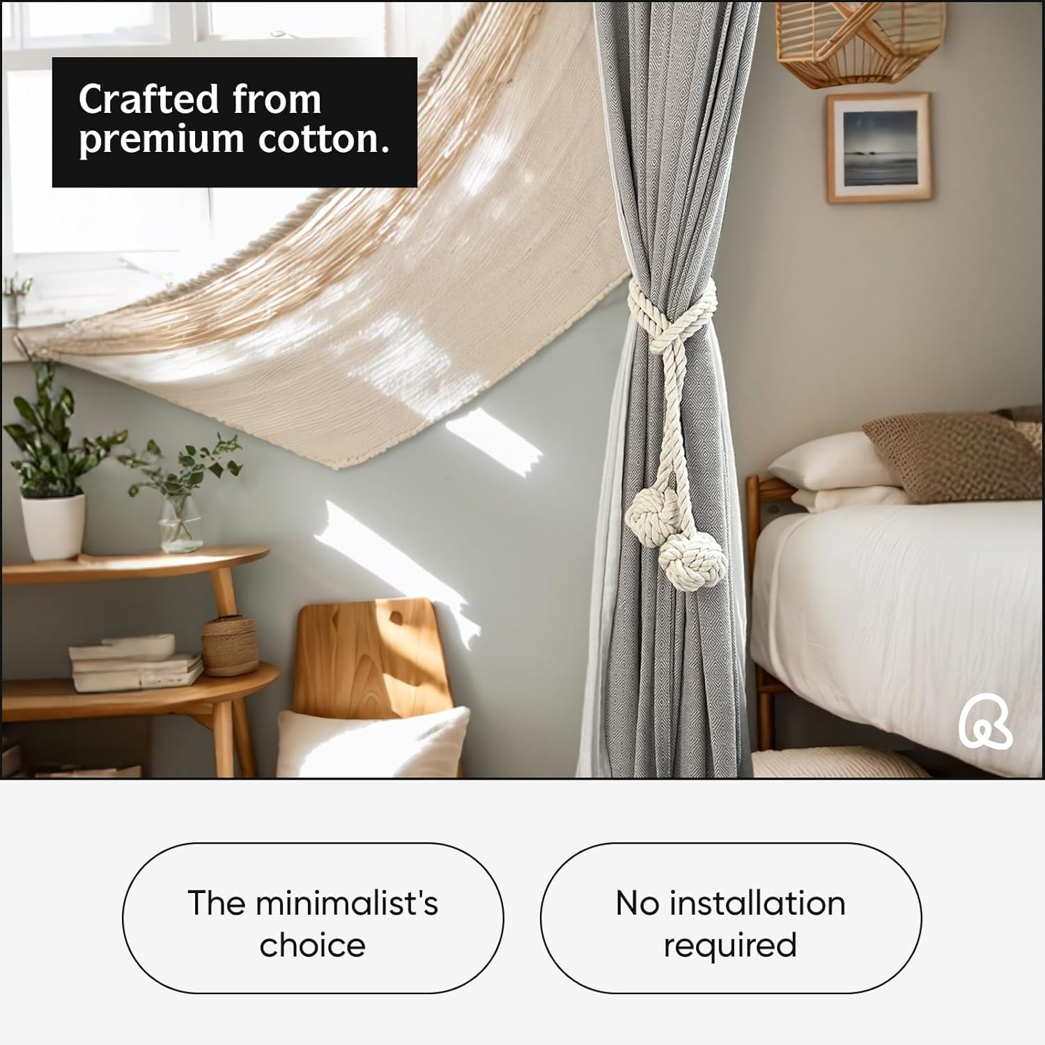 Remunkia 2 Piece Boho Curtain Tiebacks with Rope and Balls