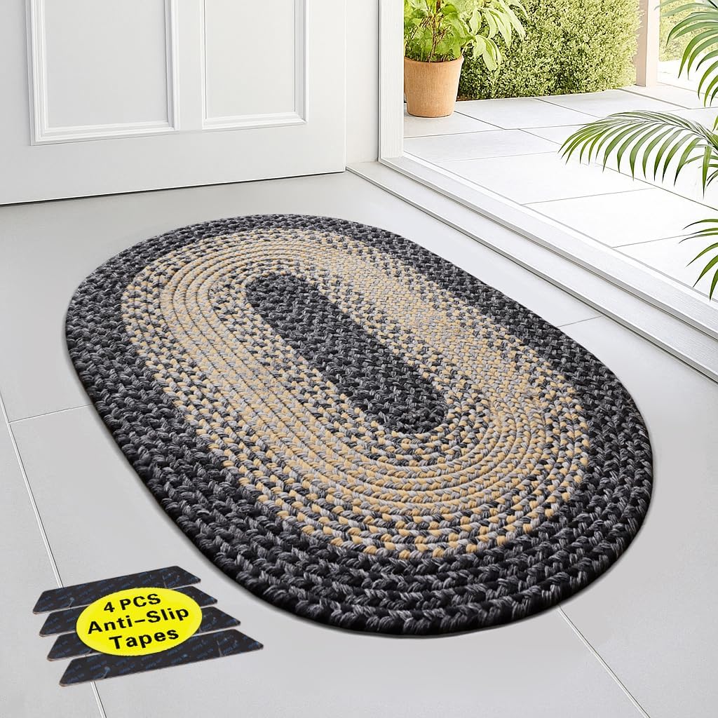 Oval Braided Rug 2x3 with Anti-Slip Pads