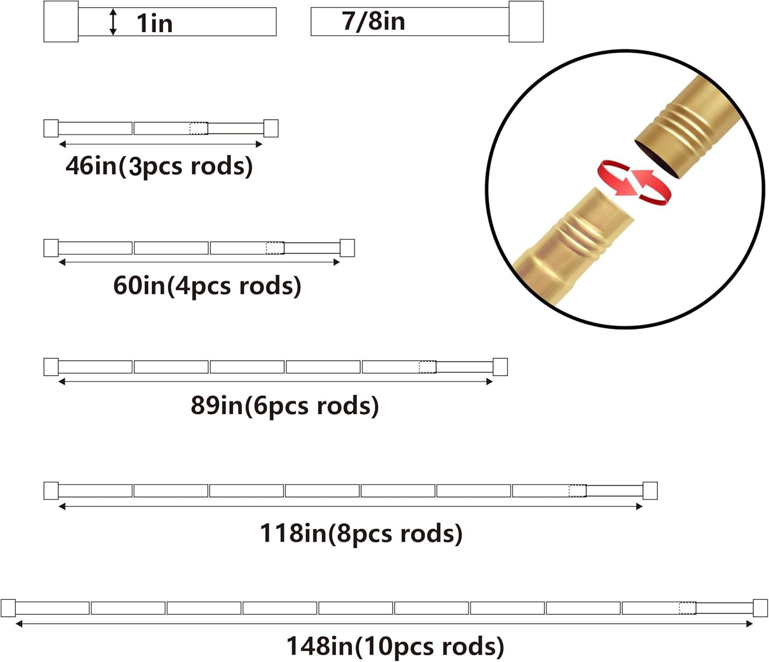 Exquisite Gold Adjustable 1in Steel Curtain Rod with Acrylic Finials